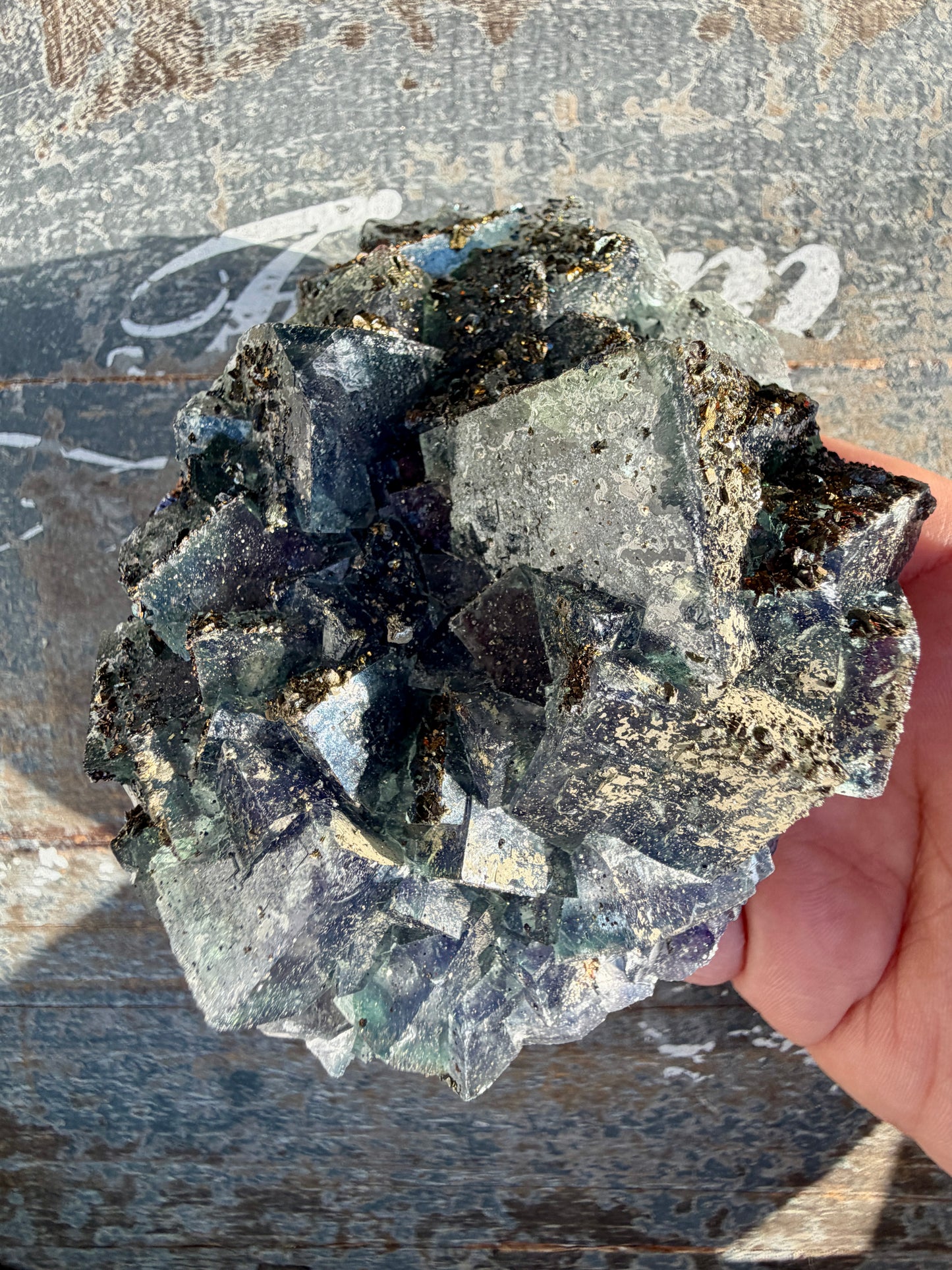 Gorgeous Cubic Dark Blue/Purple Fluorite Specimen coated in Pyrite | China | Opt 45