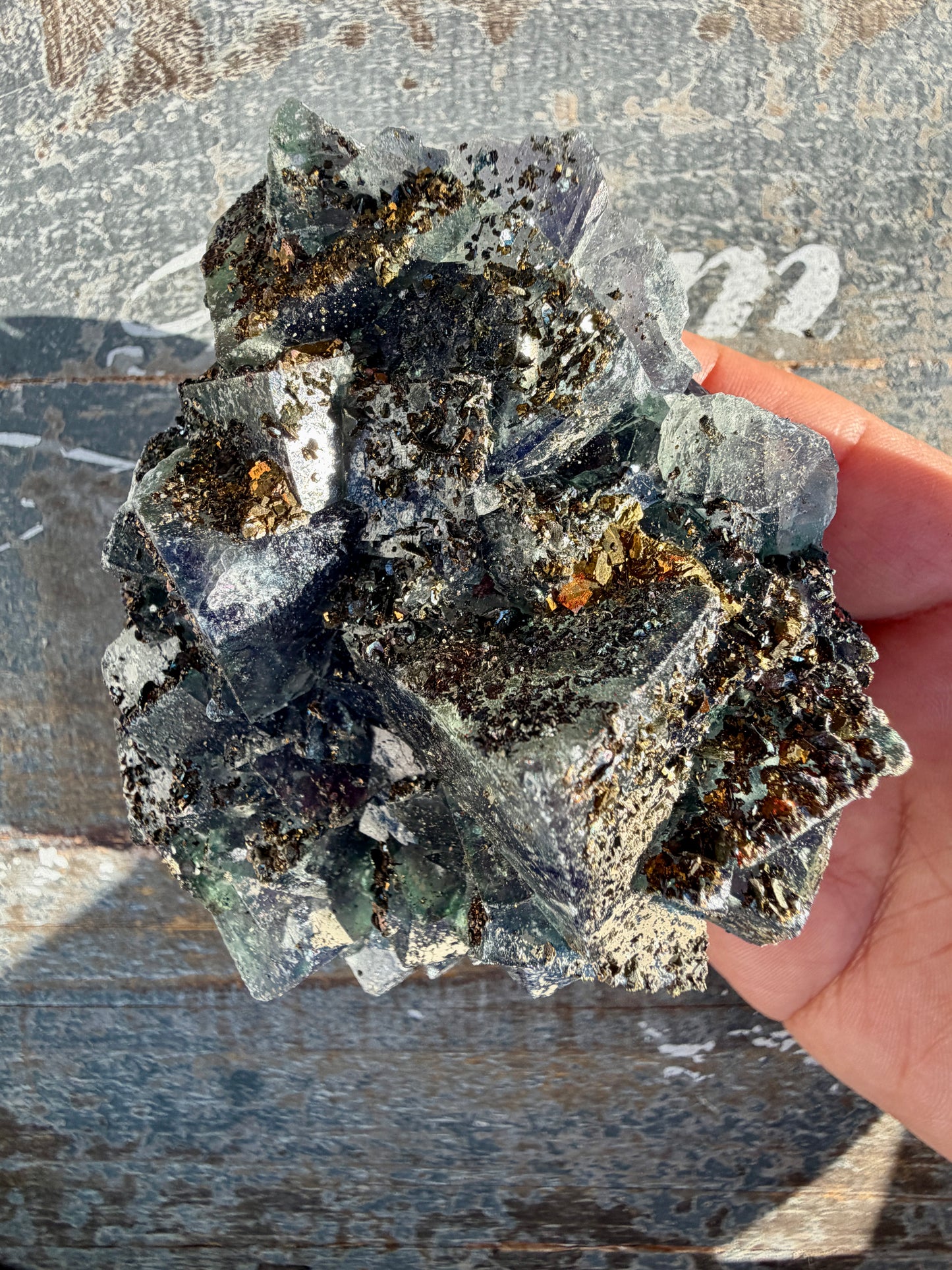 Gorgeous Cubic Dark Blue/Purple Fluorite Specimen coated in Pyrite | China | Opt 45