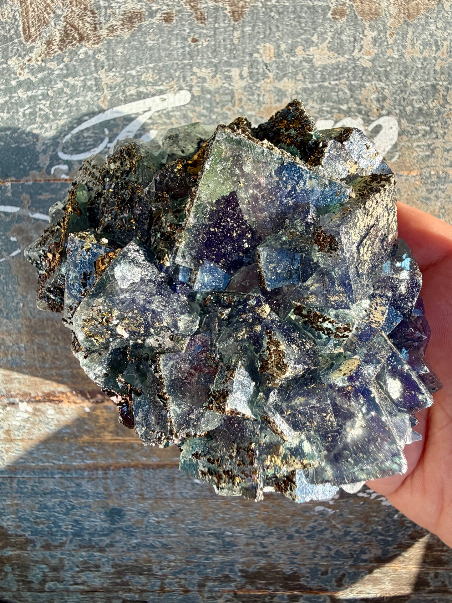 Gorgeous Cubic Dark Blue/Purple Fluorite Specimen coated in Pyrite | China | Opt 45