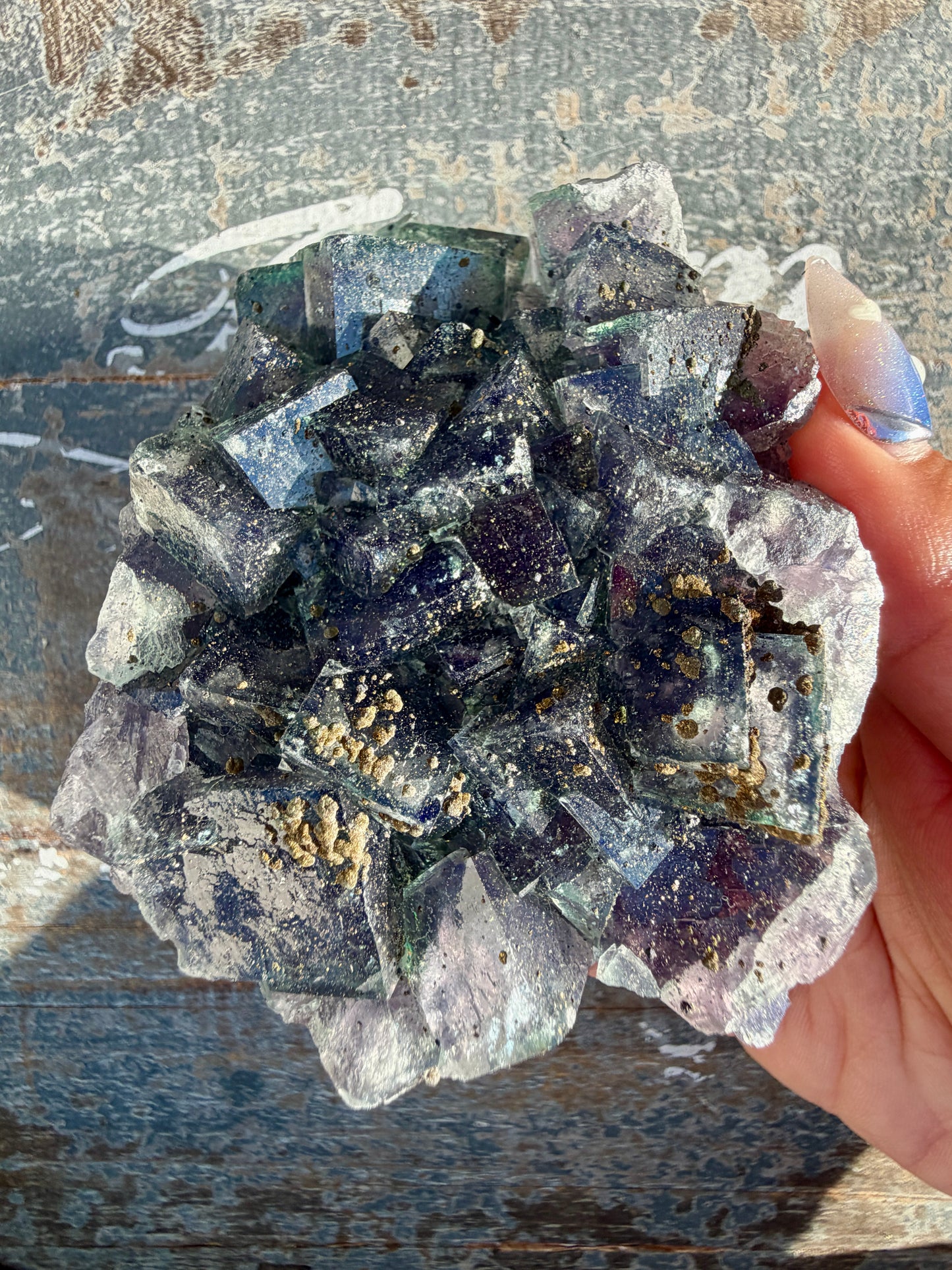 Gorgeous Cubic Dark Blue/Purple Fluorite Specimen coated in Pyrite | China | Opt 46