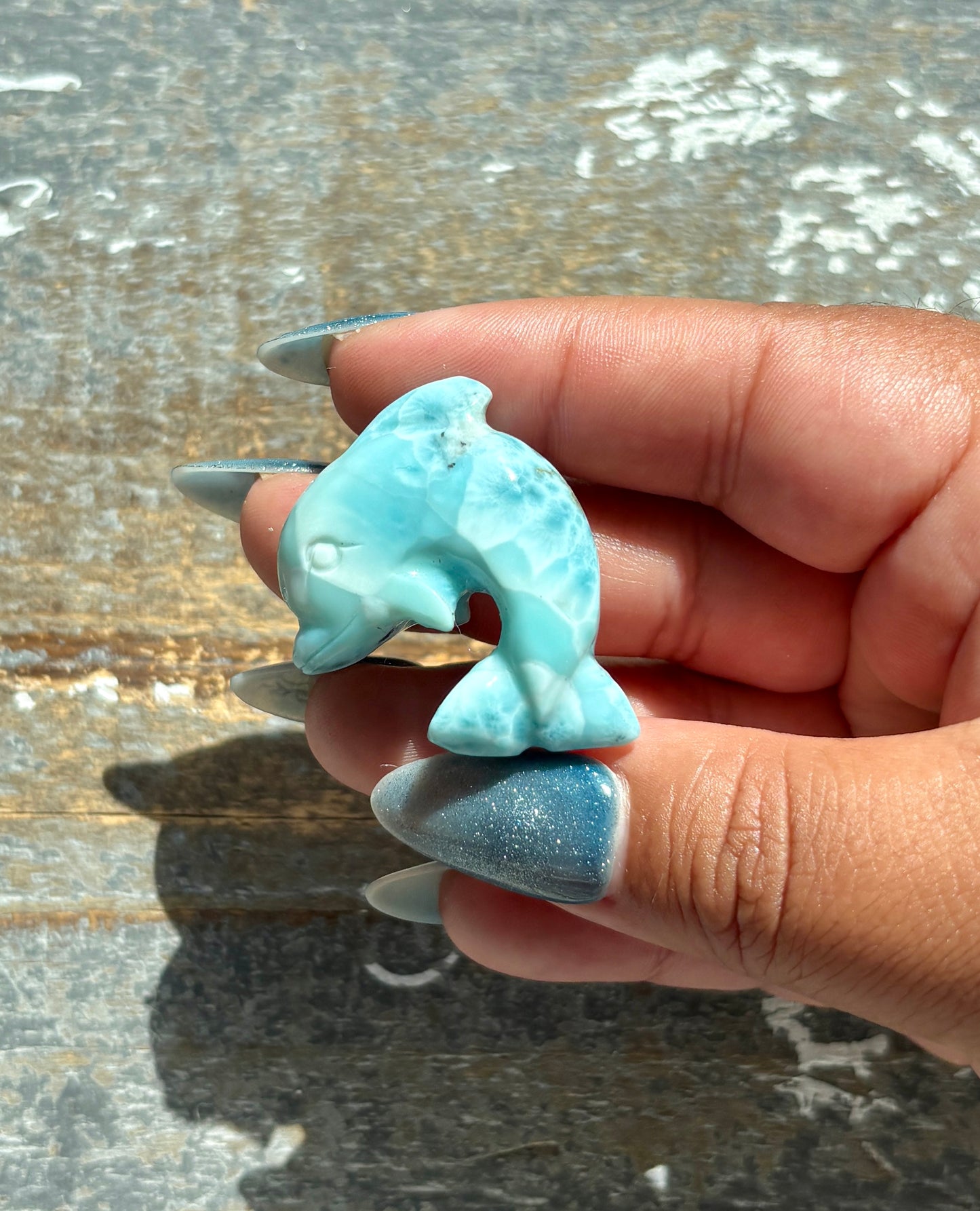 Gorgeous Larimar Hand Carved Dolphin from the Dominican Republic