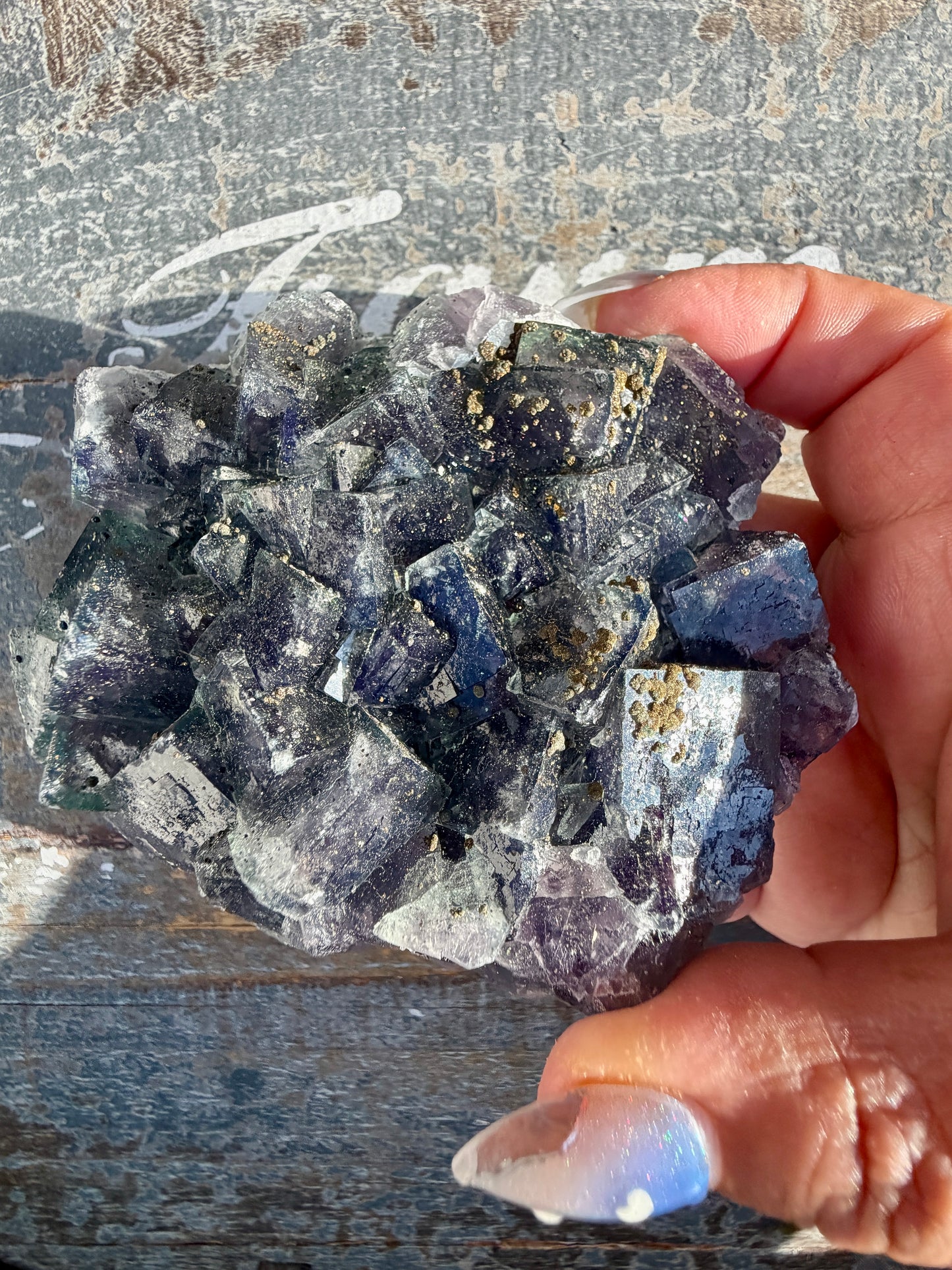 Gorgeous Cubic Dark Blue/Purple Fluorite Specimen coated in Pyrite | China | Opt 46