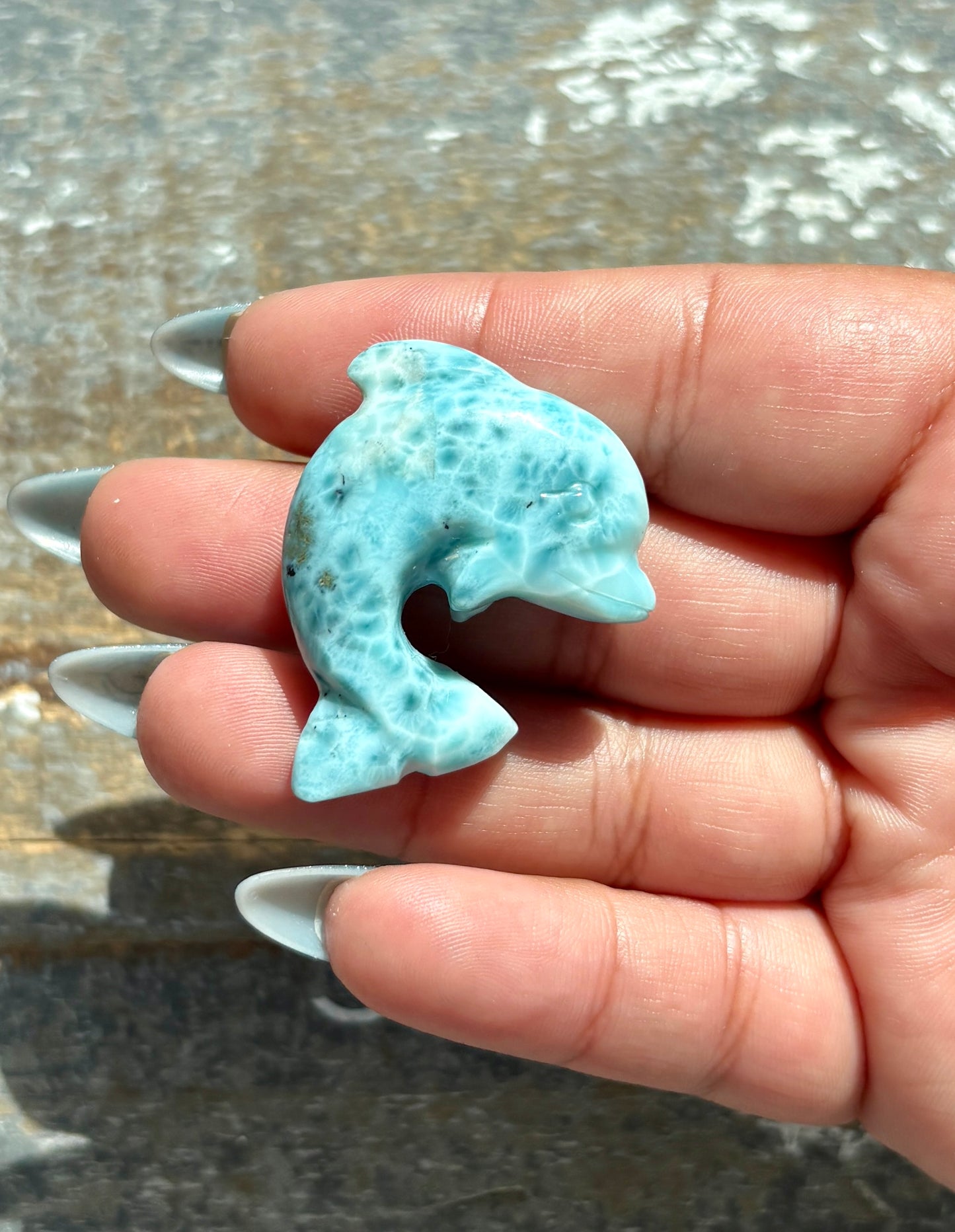 Gorgeous Larimar Hand Carved Dolphin from the Dominican Republic