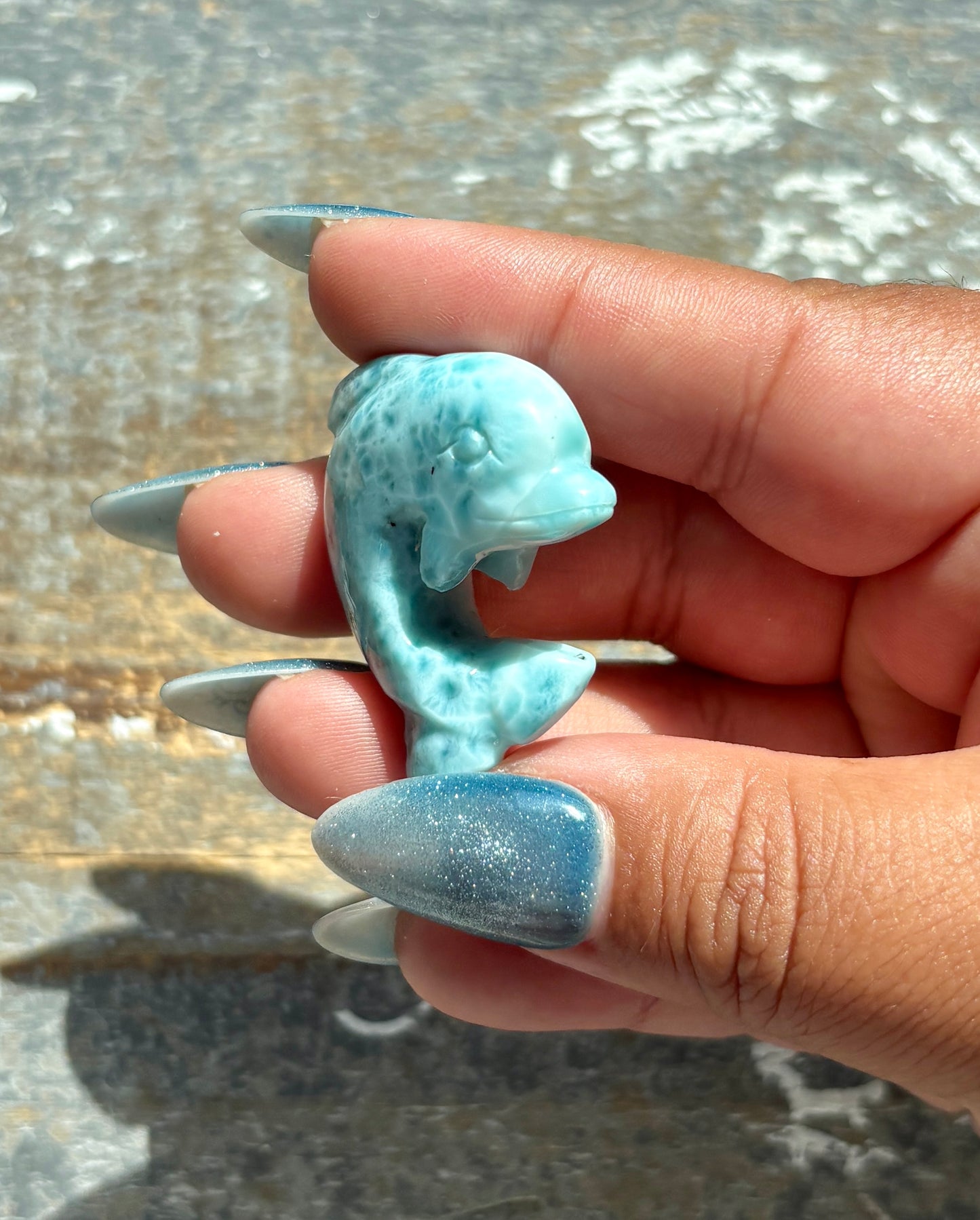 Gorgeous Larimar Hand Carved Dolphin from the Dominican Republic