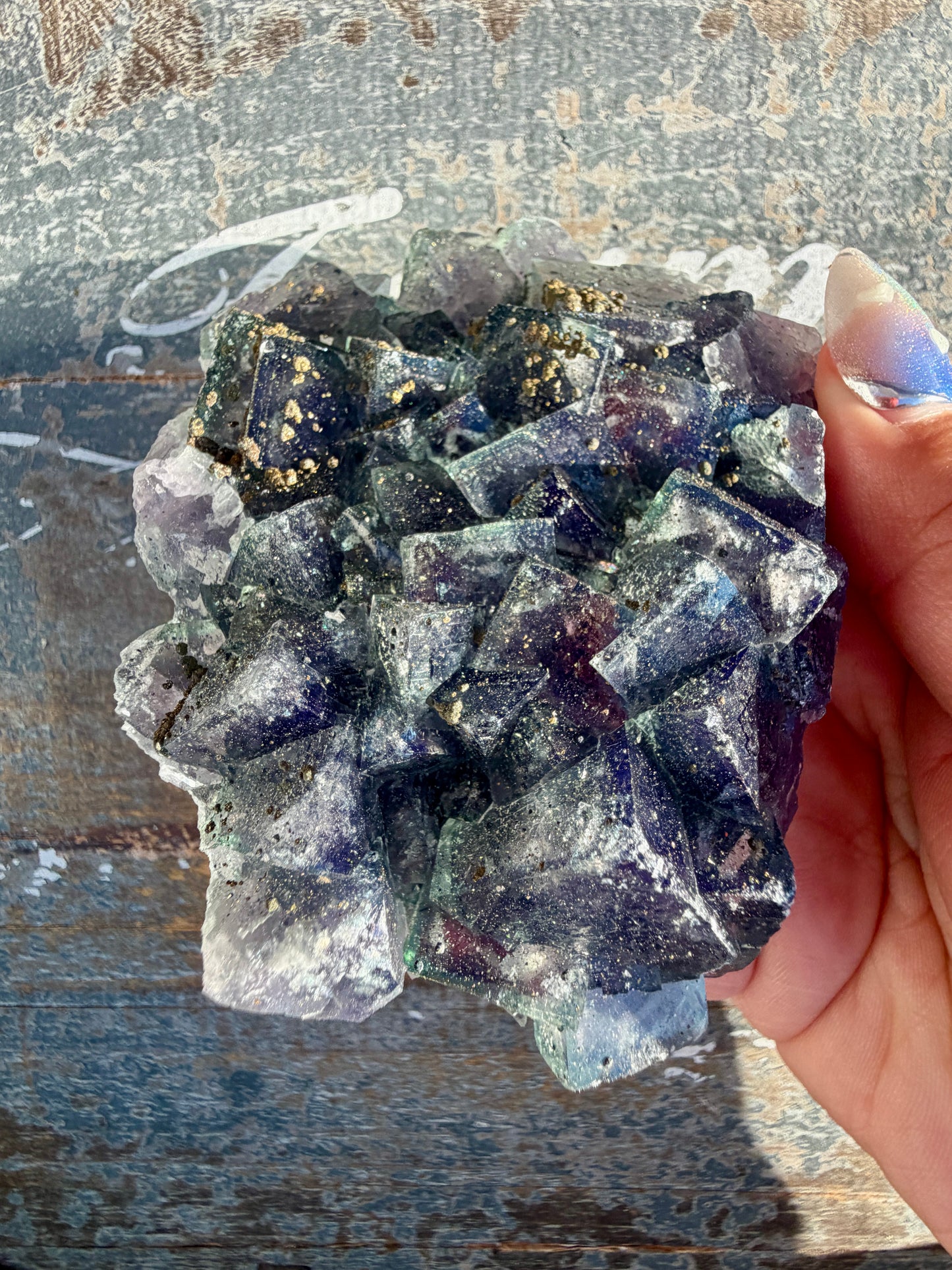 Gorgeous Cubic Dark Blue/Purple Fluorite Specimen coated in Pyrite | China | Opt 46