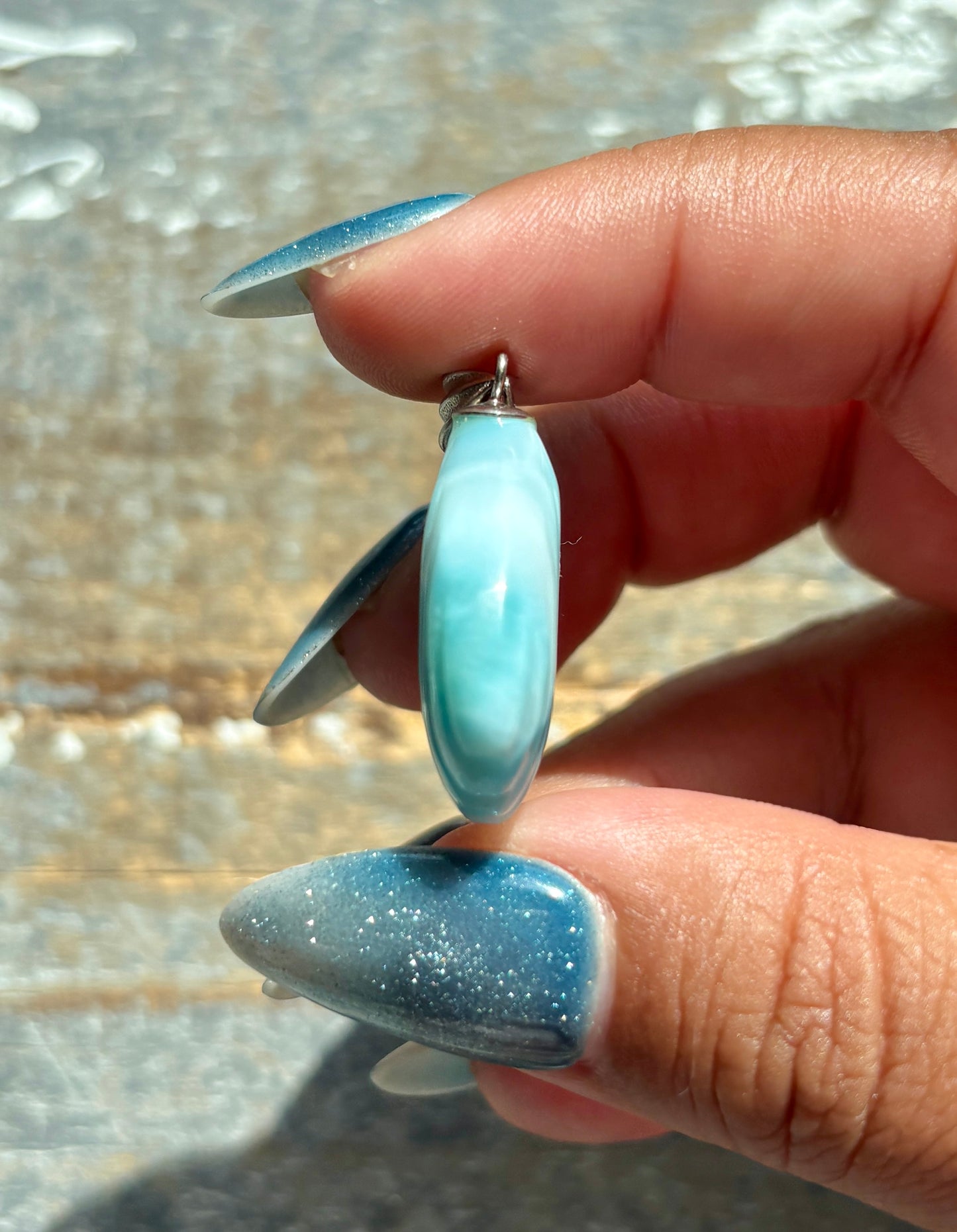 Gorgeous Larimar Hand Carved Shell Pendant from the Dominican Republic | 925 Sterling Silver