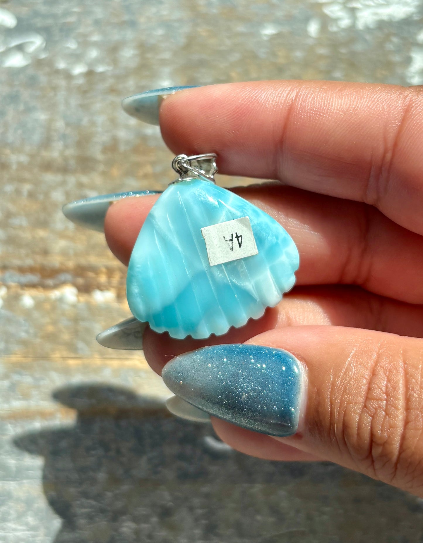 Gorgeous Larimar Hand Carved Shell Pendant from the Dominican Republic | 925 Sterling Silver