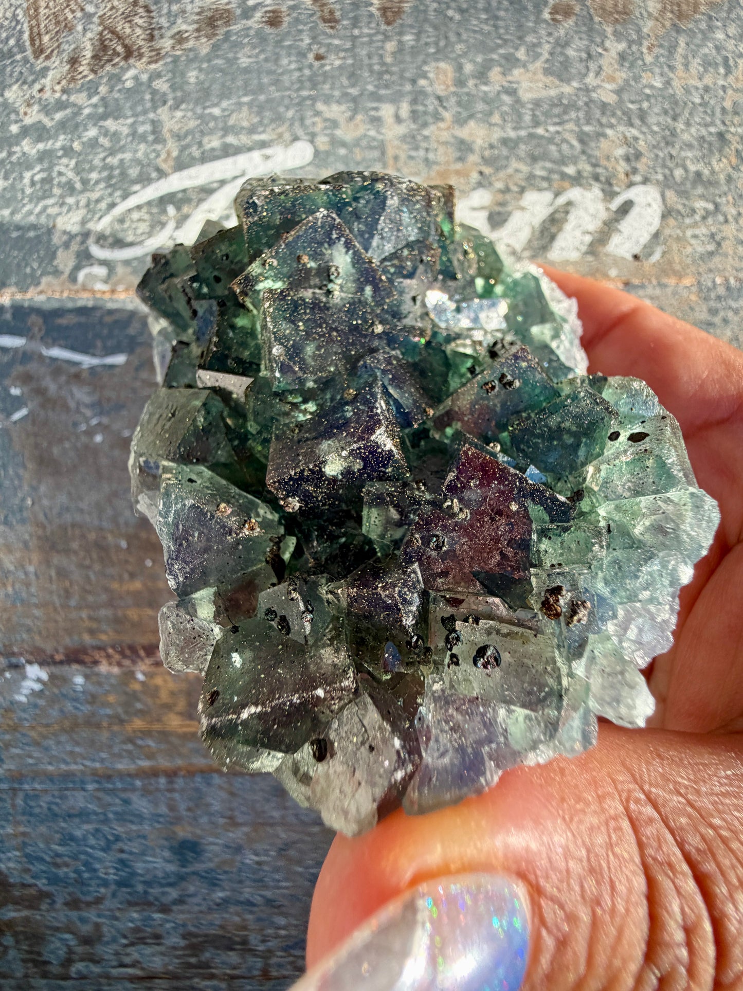 Gorgeous Cubic Dark Blue/Green Fluorite Specimen coated in Pyrite | China | Opt 57