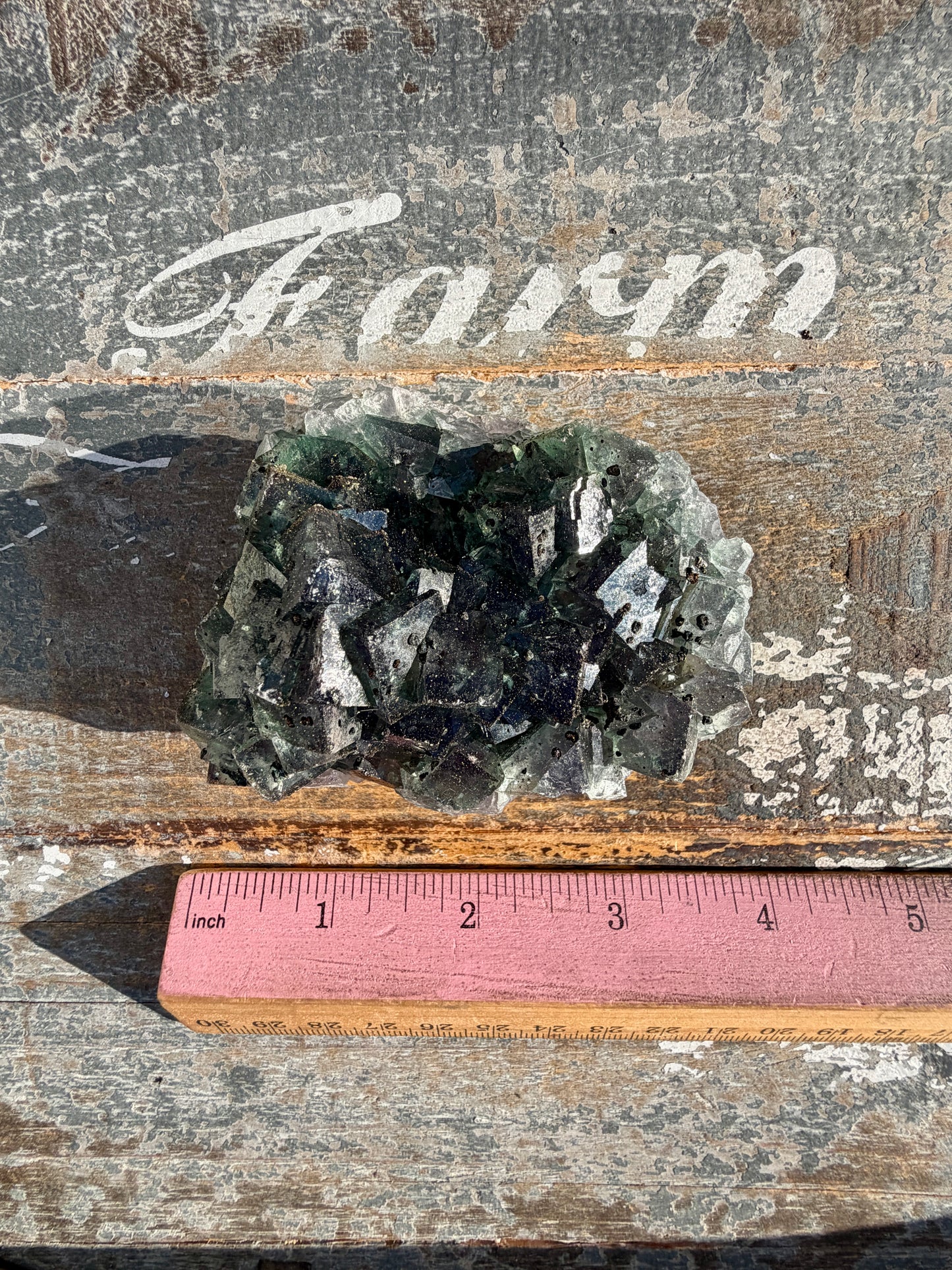 Gorgeous Cubic Dark Blue/Green Fluorite Specimen coated in Pyrite | China | Opt 57