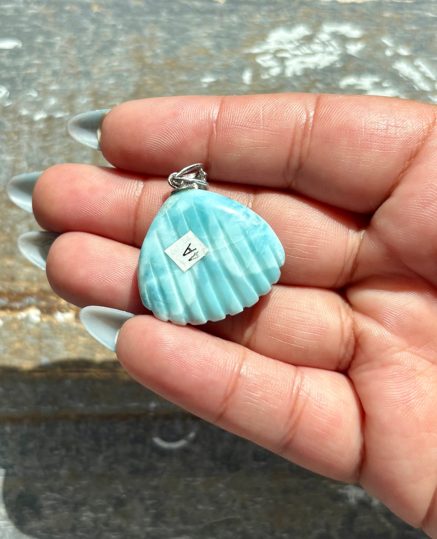 Gorgeous Larimar Hand Carved Shell Pendant from the Dominican Republic | 925 Sterling Silver