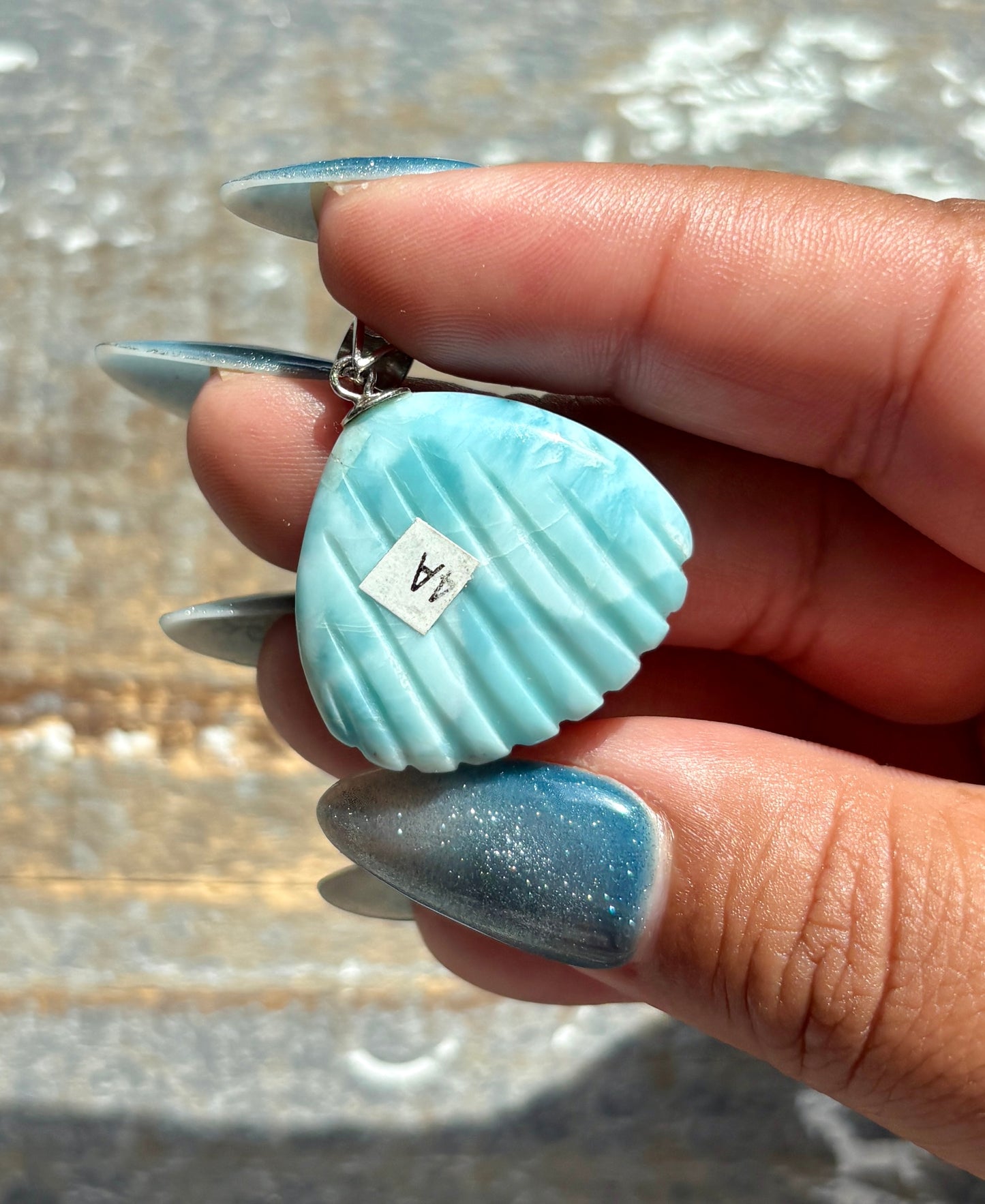 Gorgeous Larimar Hand Carved Shell Pendant from the Dominican Republic | 925 Sterling Silver