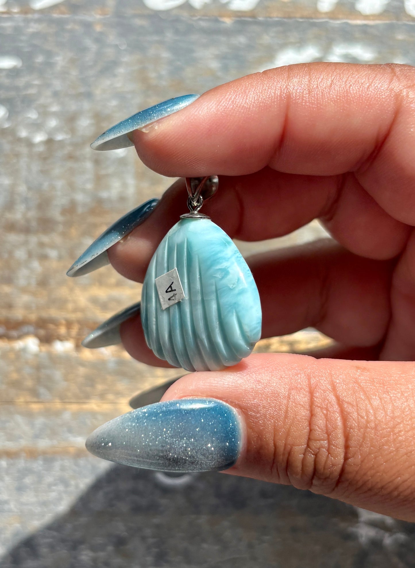 Gorgeous Larimar Hand Carved Shell Pendant from the Dominican Republic | 925 Sterling Silver