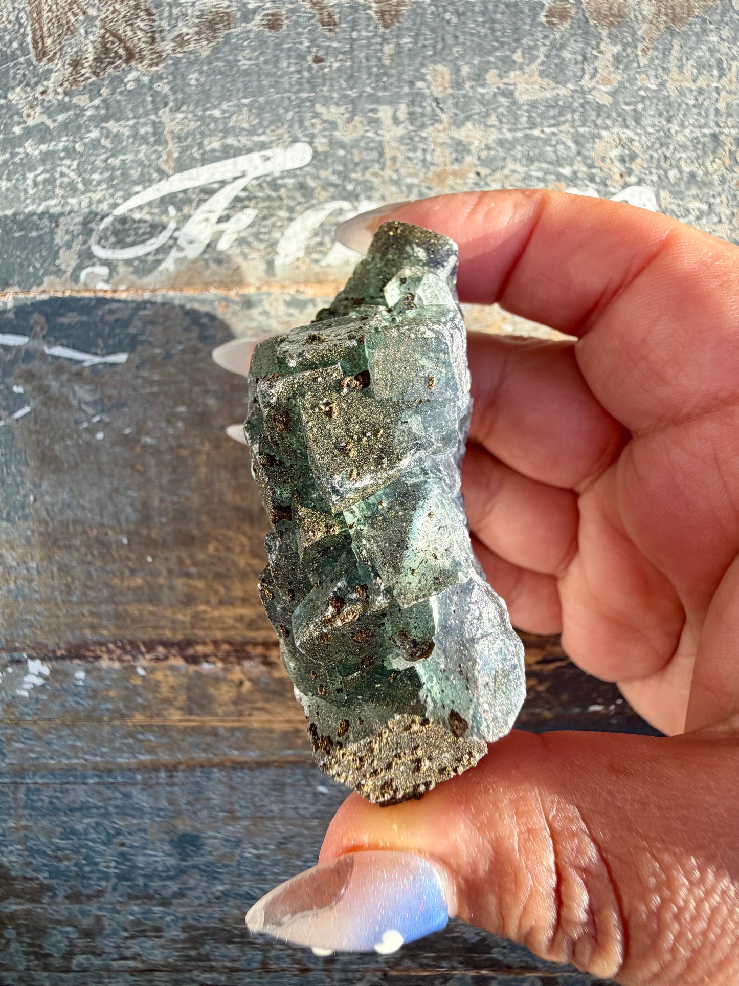 Gorgeous Cubic Dark Blue/Green Fluorite Specimen coated in Pyrite | China | Opt 61