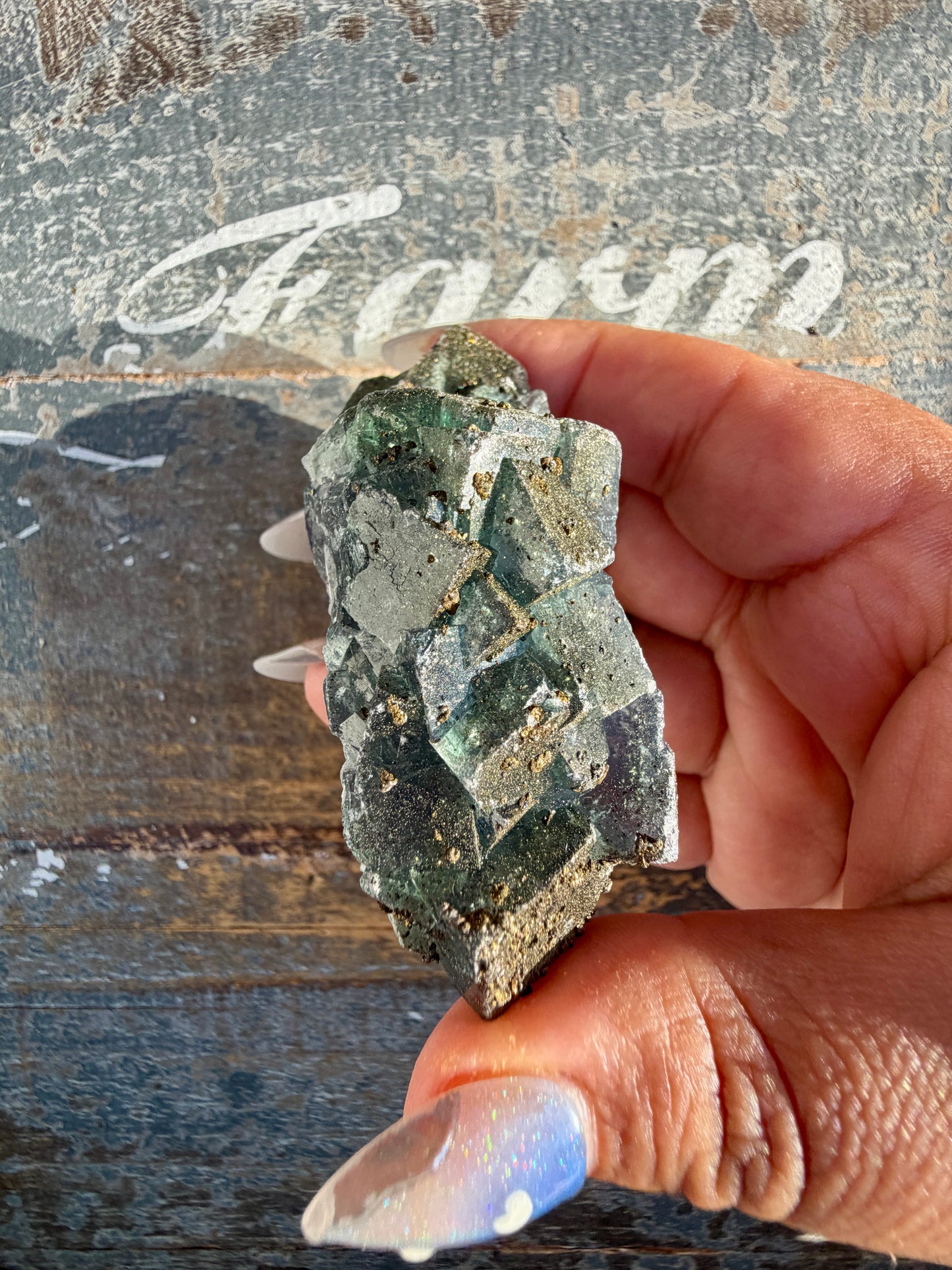 Gorgeous Cubic Dark Blue/Green Fluorite Specimen coated in Pyrite | China | Opt 61