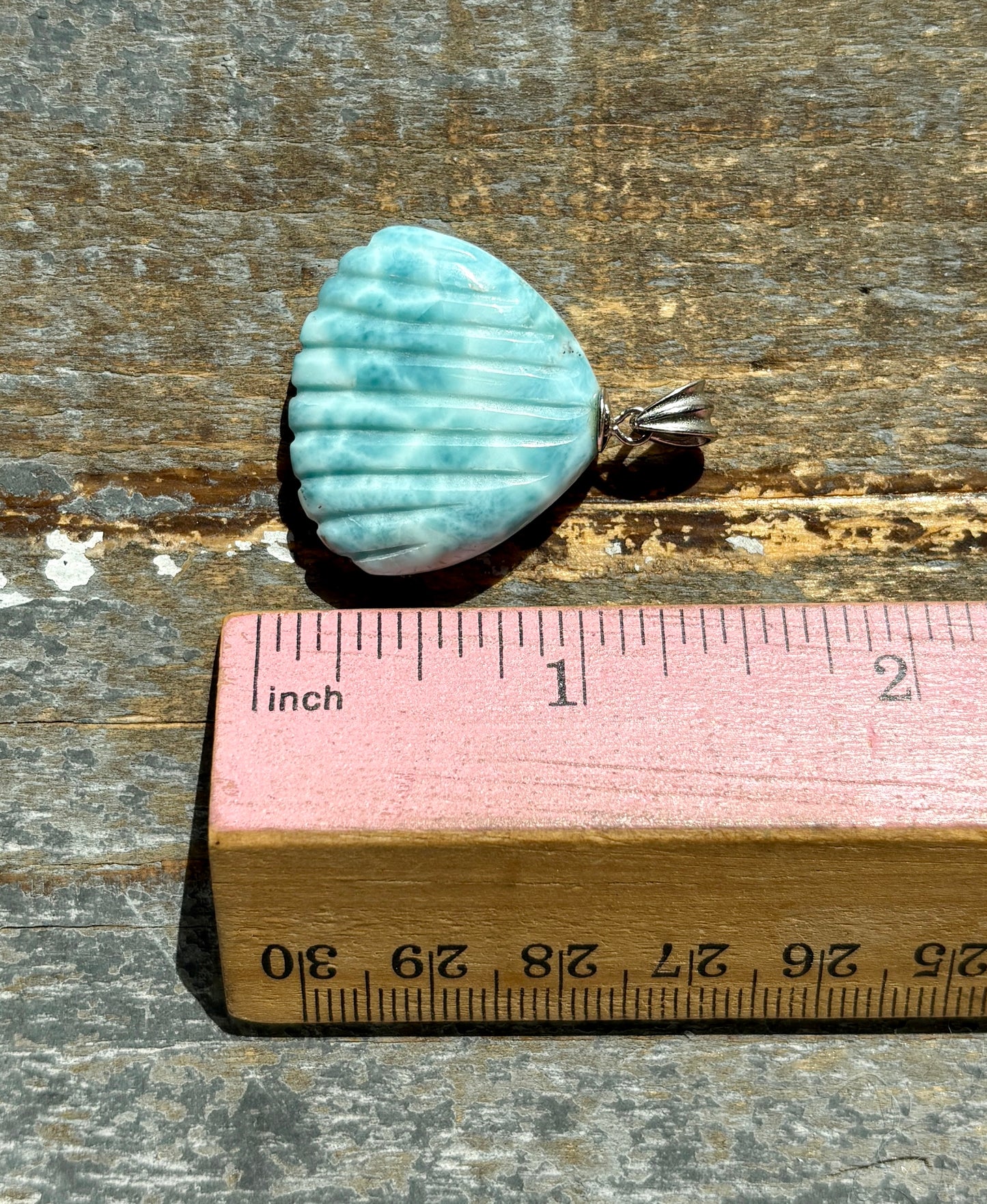 Gorgeous Larimar Hand Carved Shell Pendant from the Dominican Republic | 925 Sterling Silver