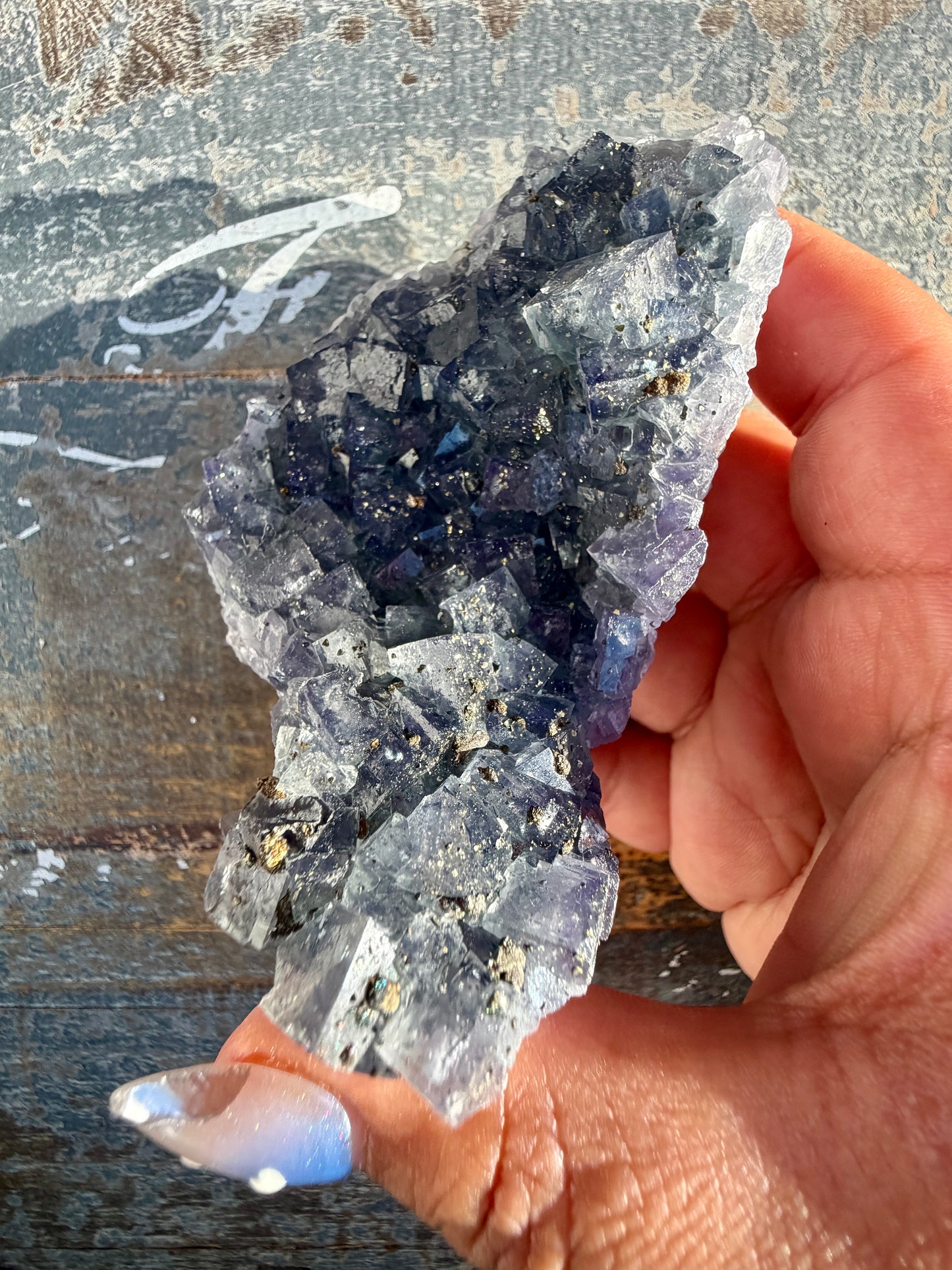 Gorgeous Cubic Dark Blue/Purple Fluorite Specimen coated in Pyrite | China | Opt 58
