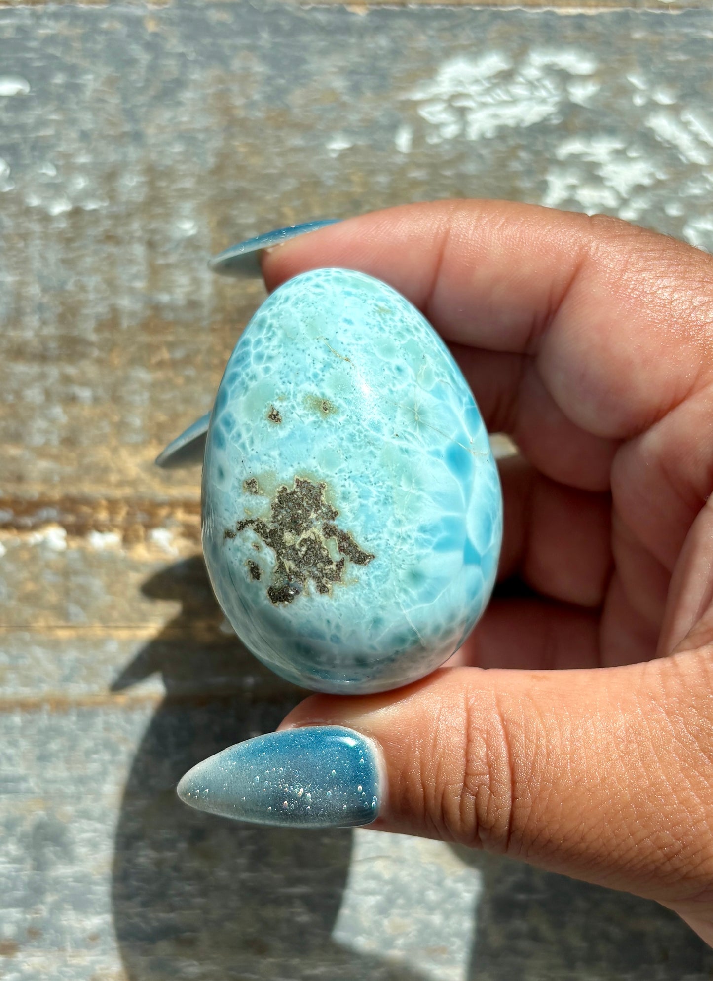 Gorgeous Larimar Hand Carved Egg from the Dominican Republic