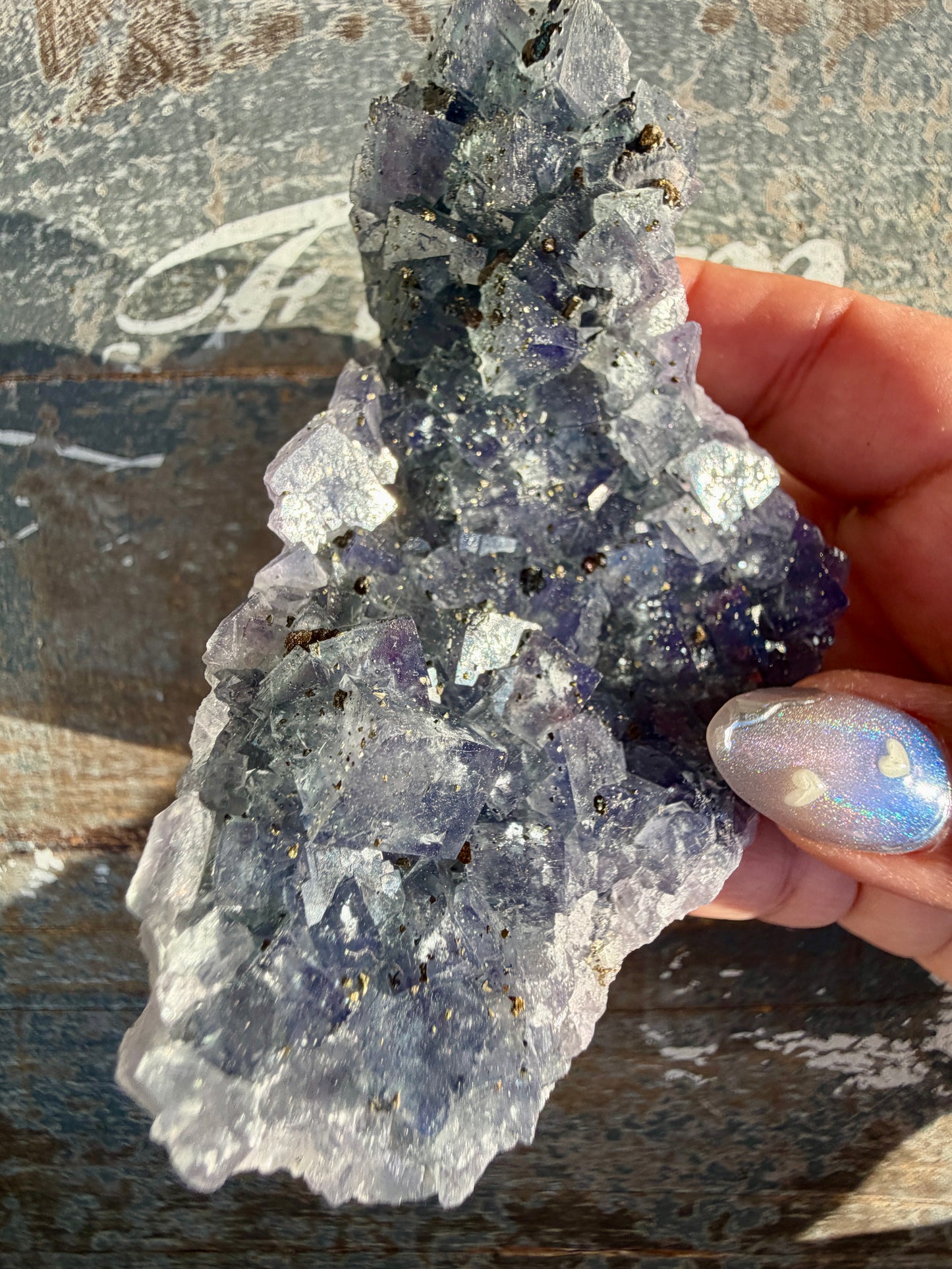 Gorgeous Cubic Dark Blue/Purple Fluorite Specimen coated in Pyrite | China | Opt 58