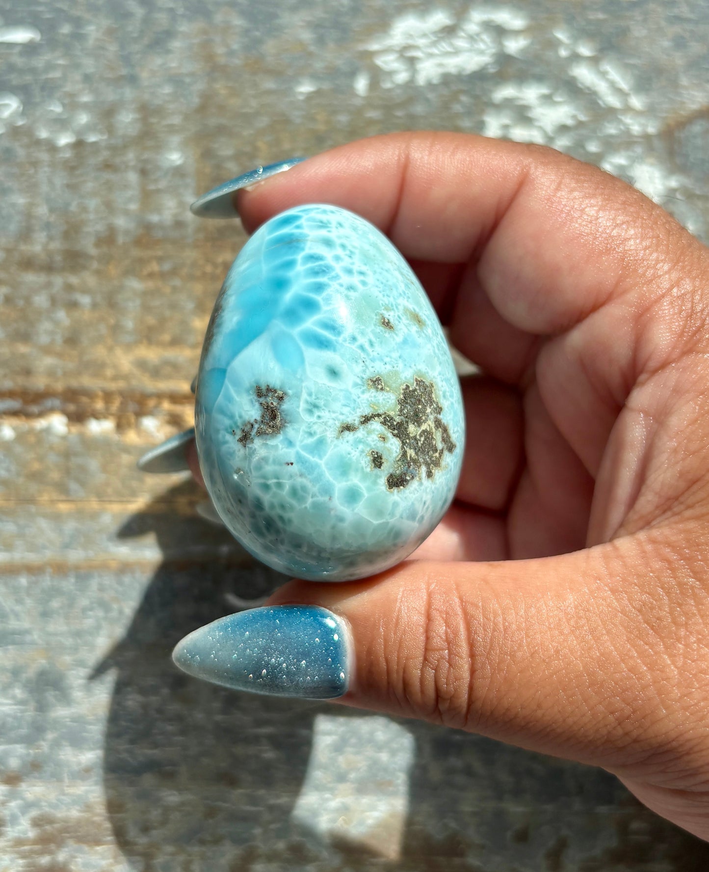 Gorgeous Larimar Hand Carved Egg from the Dominican Republic