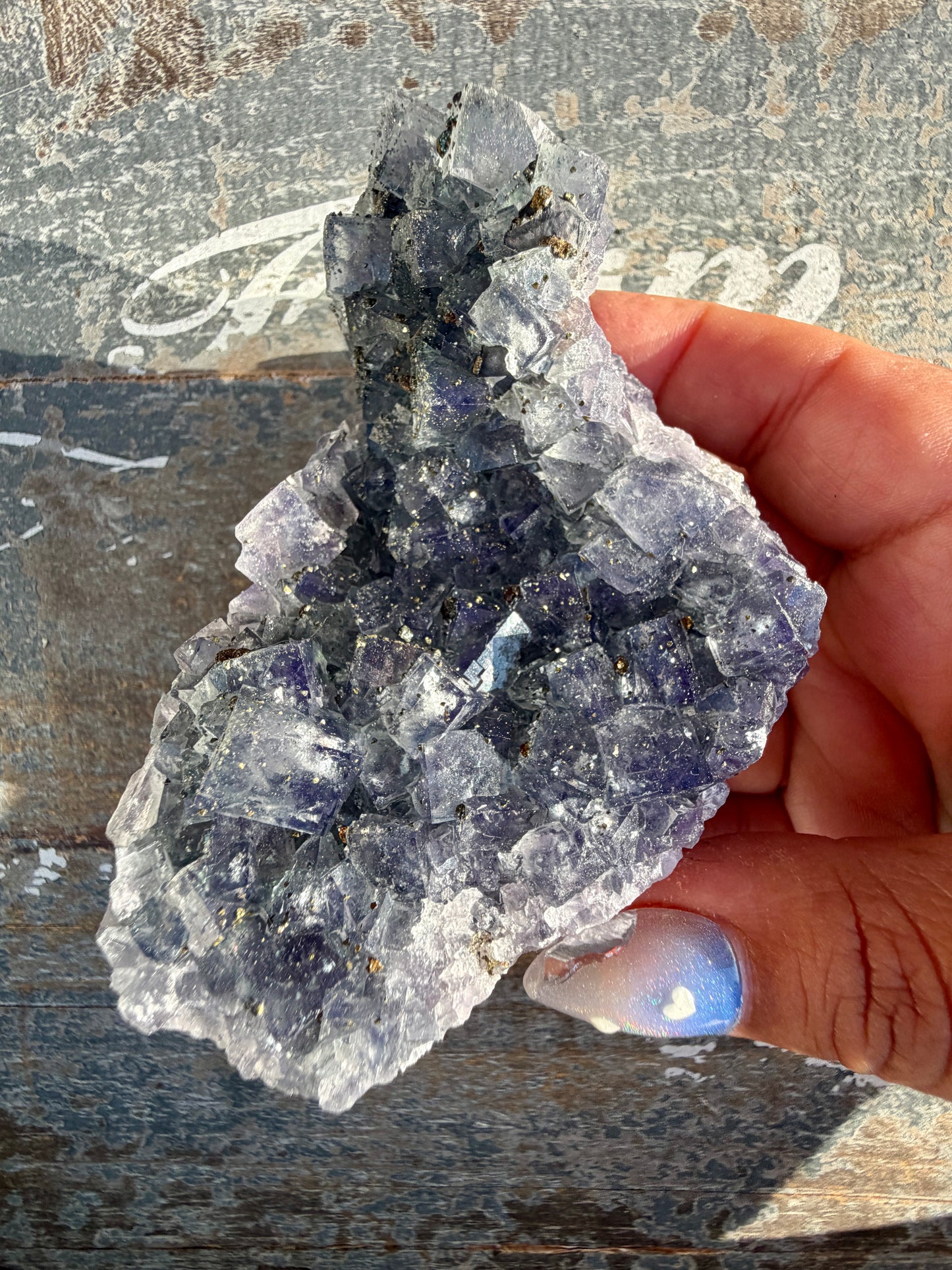 Gorgeous Cubic Dark Blue/Purple Fluorite Specimen coated in Pyrite | China | Opt 58