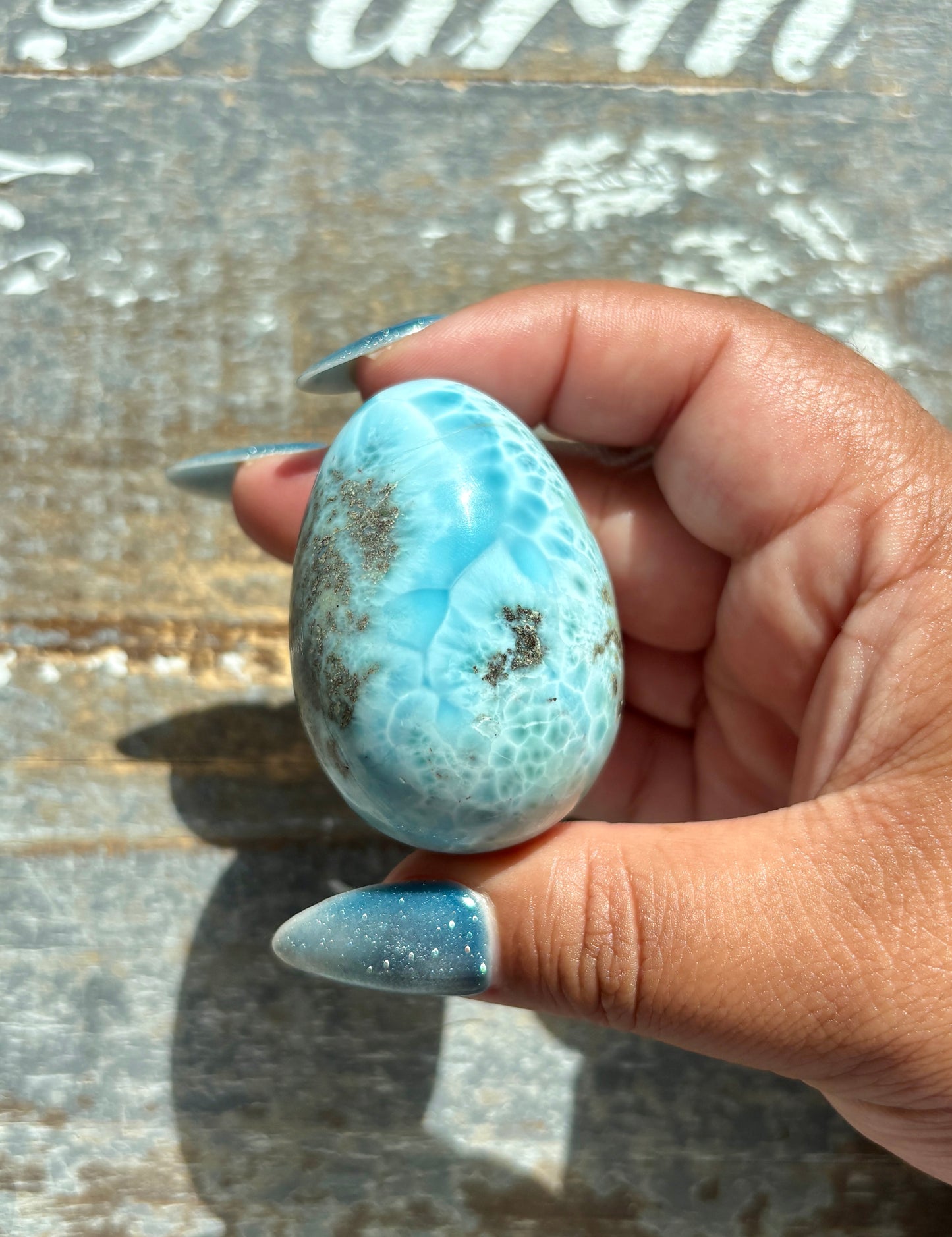 Gorgeous Larimar Hand Carved Egg from the Dominican Republic