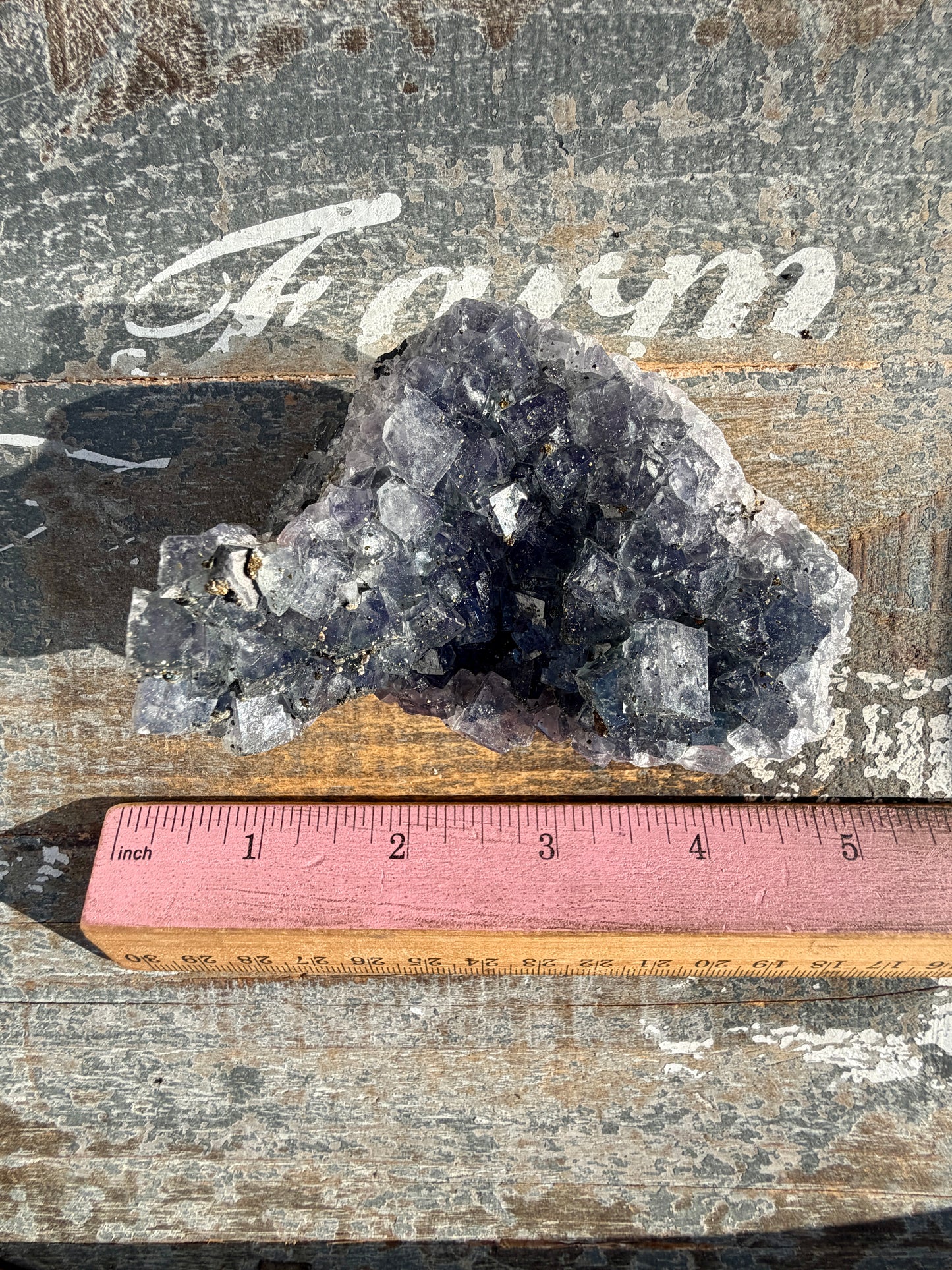 Gorgeous Cubic Dark Blue/Purple Fluorite Specimen coated in Pyrite | China | Opt 58