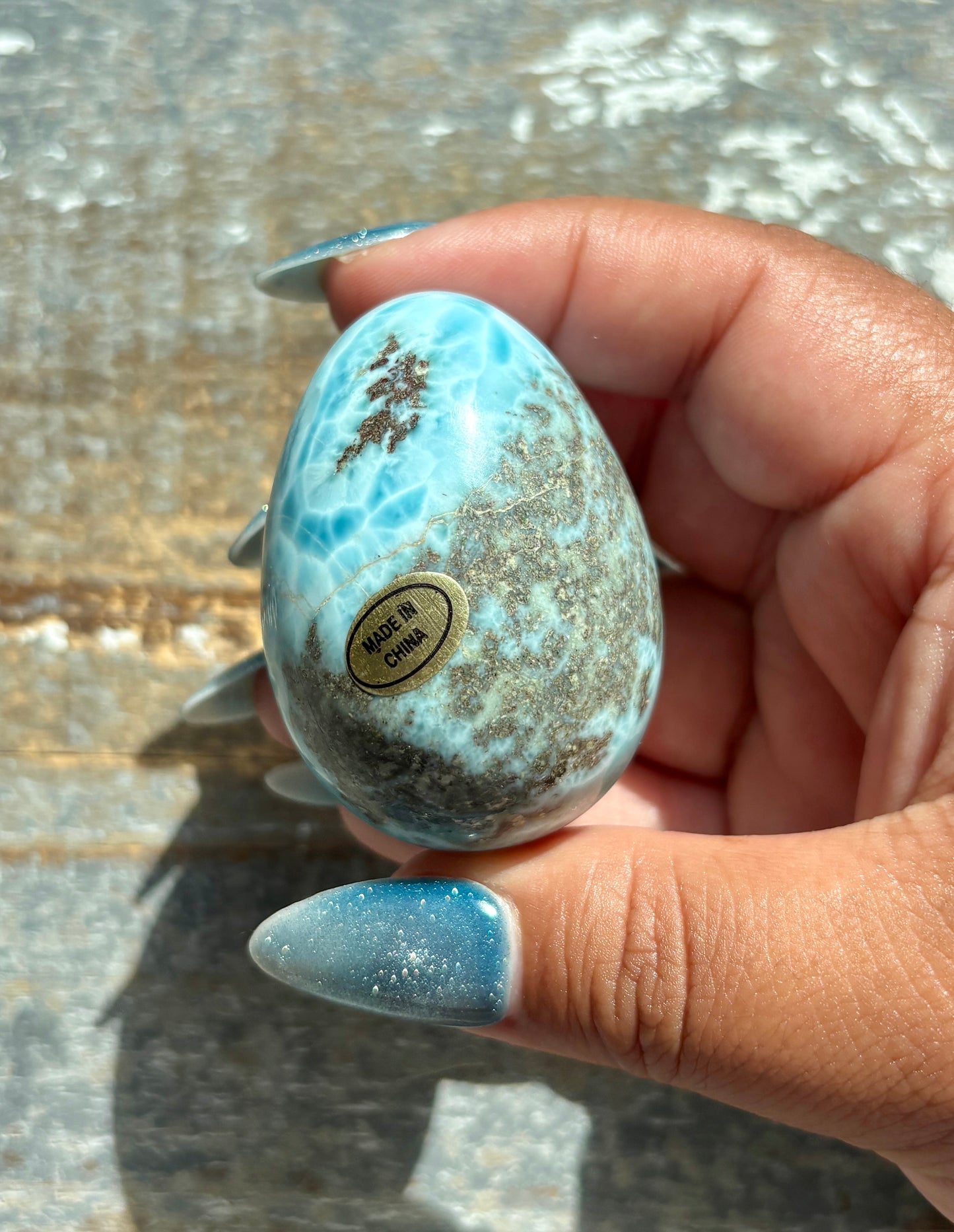 Gorgeous Larimar Hand Carved Egg from the Dominican Republic