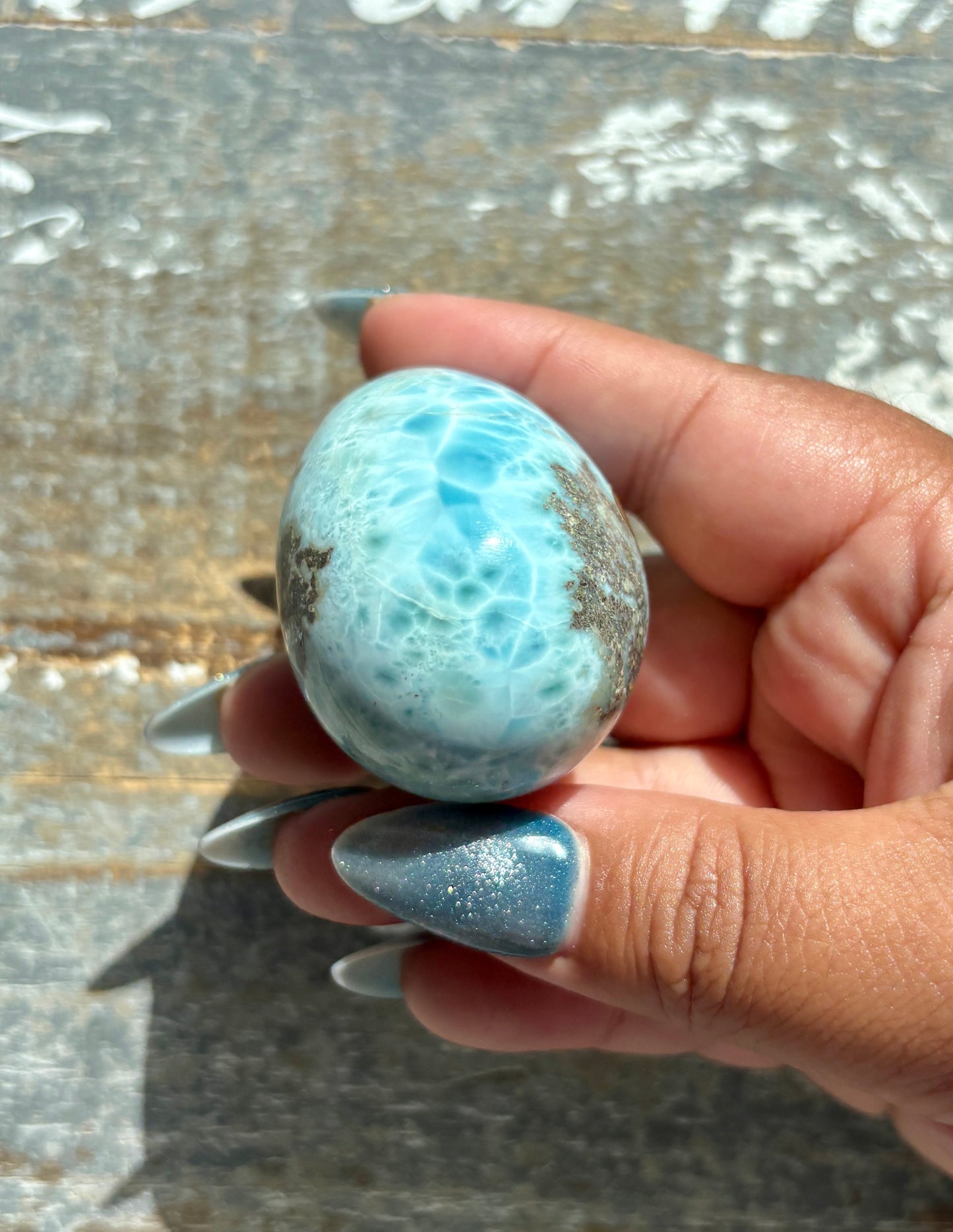 Gorgeous Larimar Hand Carved Egg from the Dominican Republic