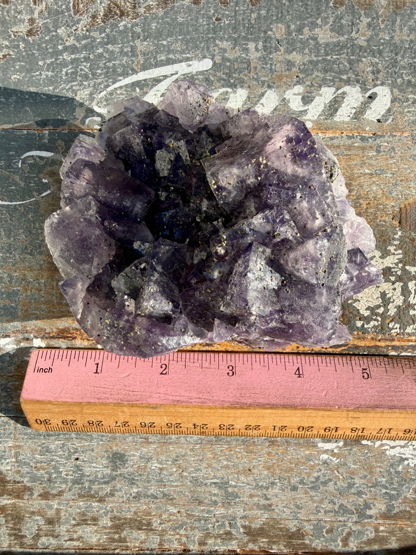 Gorgeous Cubic Dark Blue/Purple Fluorite Specimen coated in Pyrite | China | Opt 44
