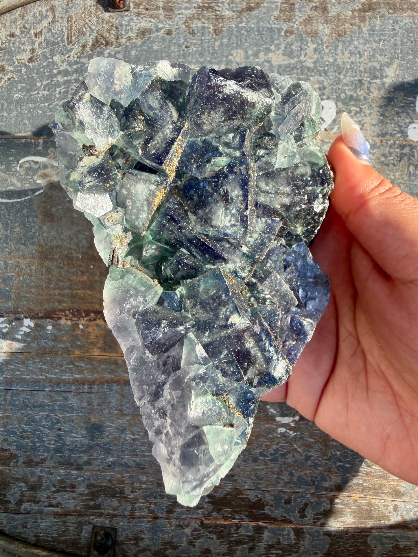 Gorgeous Cubic Dark Blue/Green Fluorite Specimen coated in Pyrite | China | Opt 49