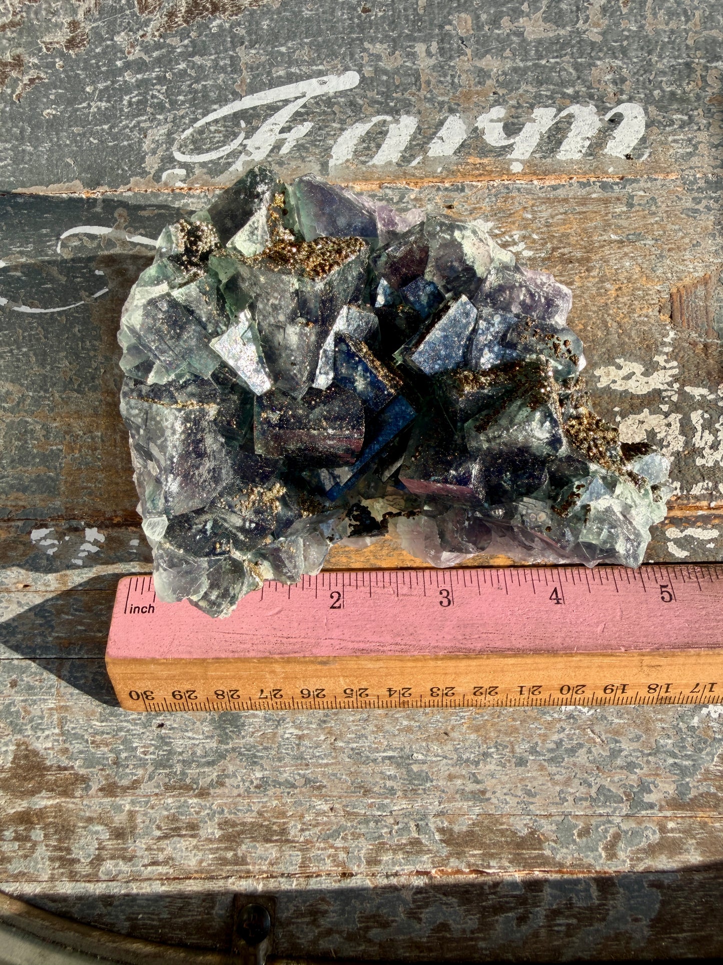 Gorgeous Cubic Dark Blue/Green Fluorite Specimen coated in Pyrite | China | Opt 49