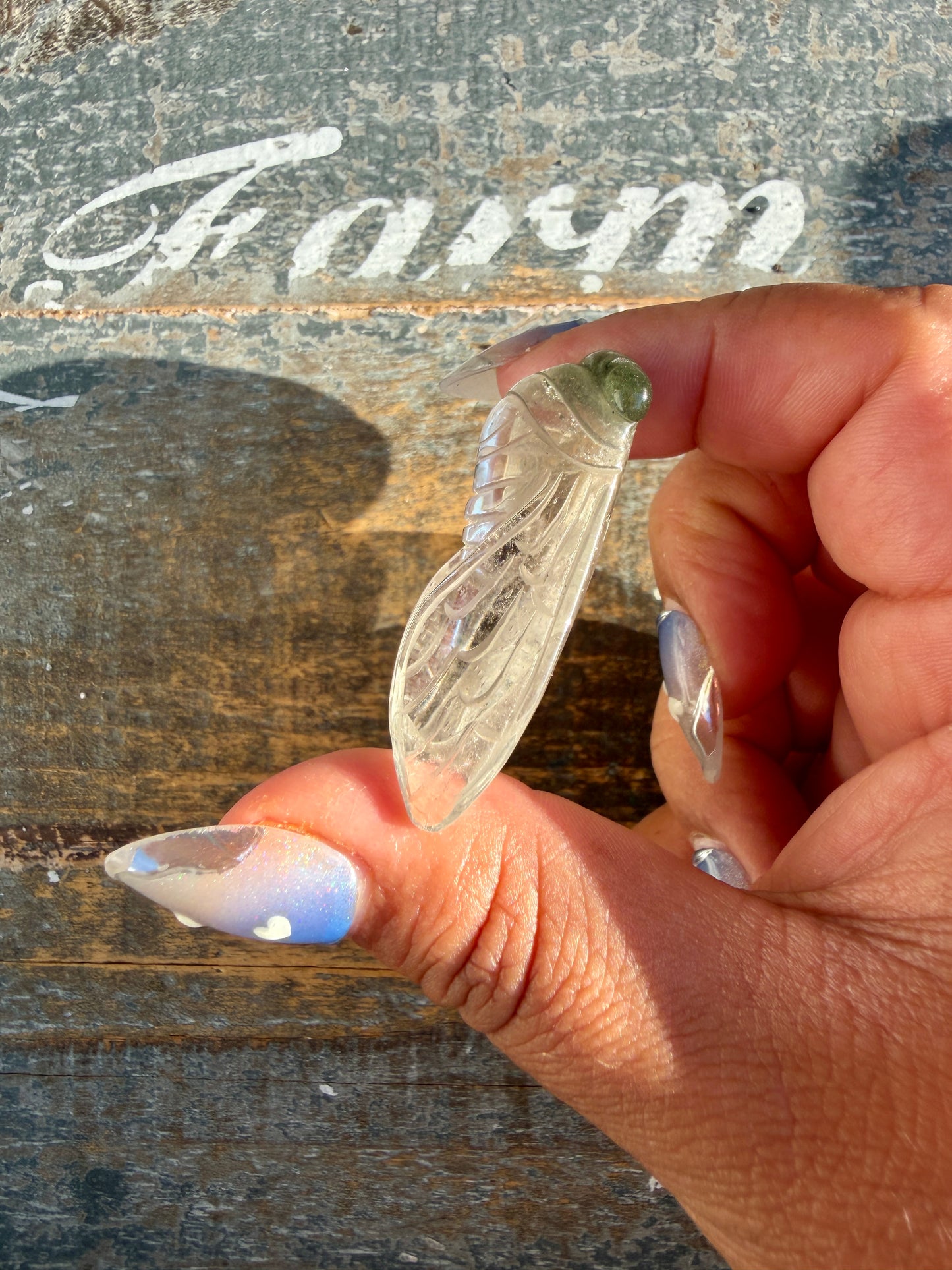 Gorgeous Hand Carved Garden Quartz Cicada | Opt A