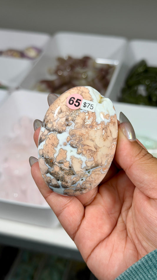 Gorgeous Pink Cotton Candy Agate Palm Stone | Mexico | Opt 65