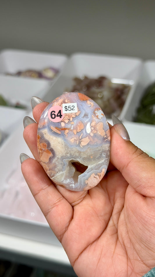 Gorgeous Pink Cotton Candy Agate Palm Stone | Mexico | Opt 64