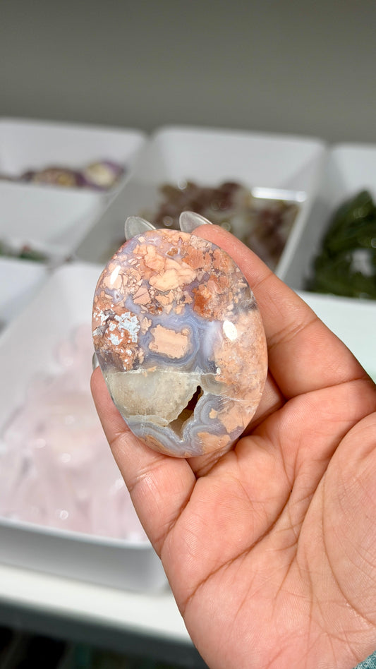 Gorgeous Pink Cotton Candy Agate Palm Stone | Mexico | Opt 64