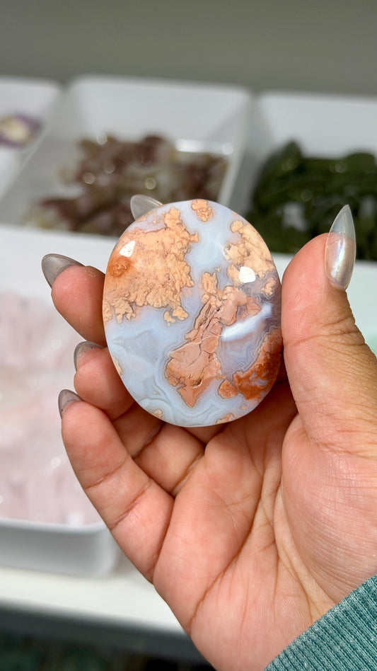 Gorgeous Pink Cotton Candy Agate Palm Stone | Mexico | Opt 62