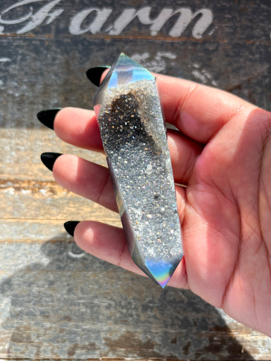 Gorgeous Aura Coated Aura Wand with Druzy from Brazil