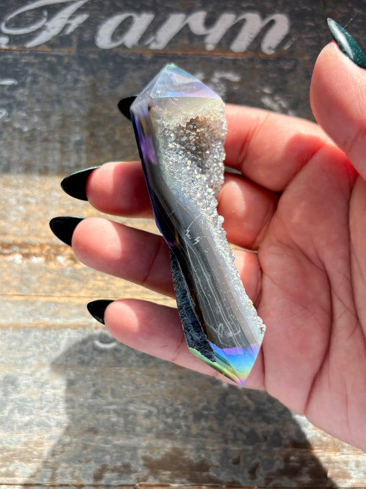 Gorgeous Aura Coated Aura Wand with Druzy from Brazil