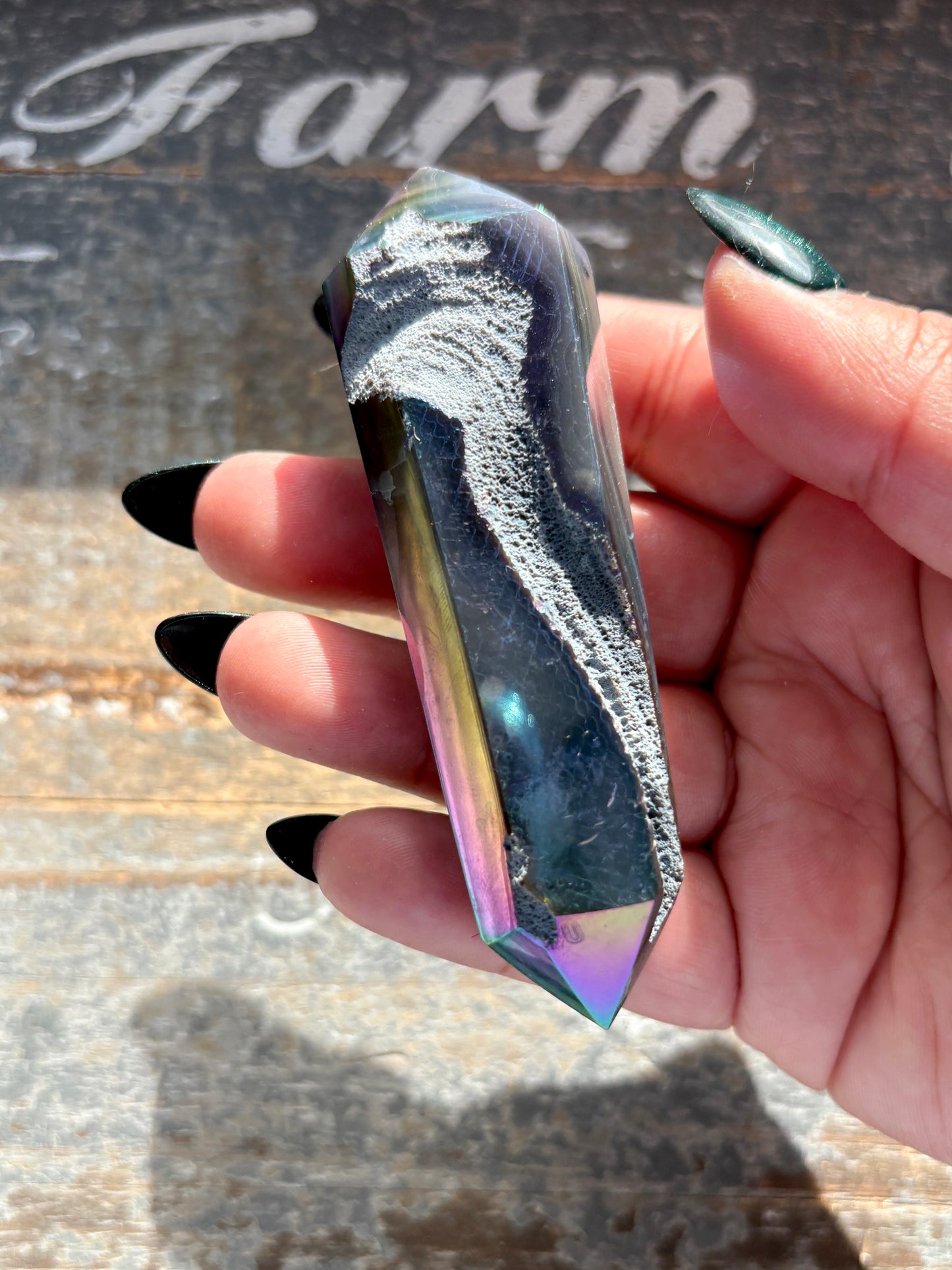 Gorgeous Aura Coated Aura Wand with Druzy from Brazil