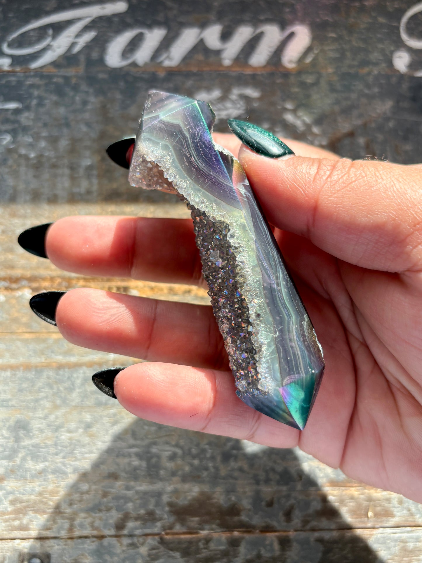 Gorgeous Aura Coated Aura Wand with Druzy from Brazil