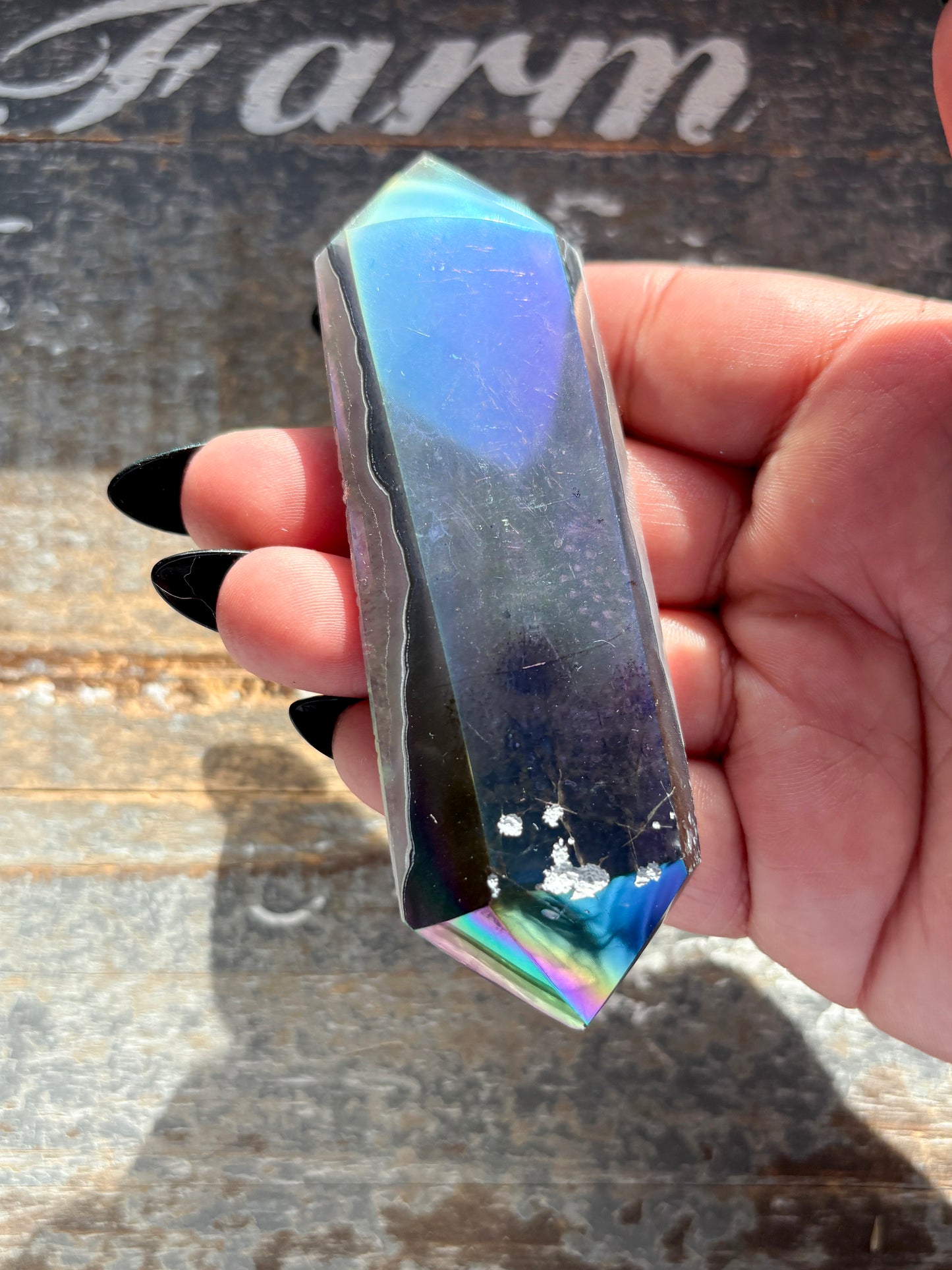 Gorgeous Aura Coated Aura Wand with Druzy from Brazil