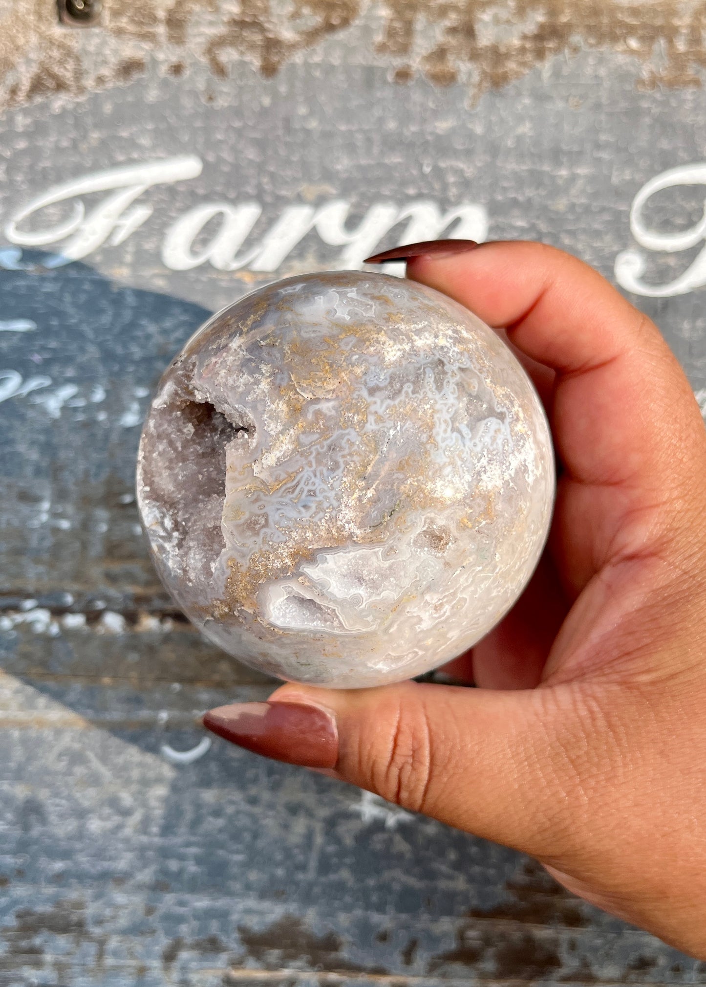 Gorgeous High Grade High Polish Moss Agate with Dark Lavender Inclusions and Druzy from Brazil