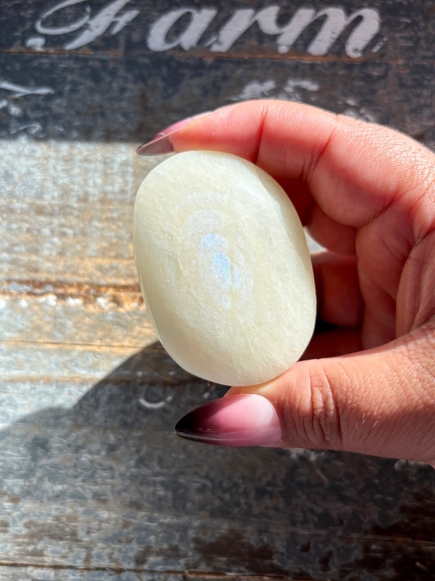 Gorgeous White Moonstone with Blue Flash Palm Stone from India