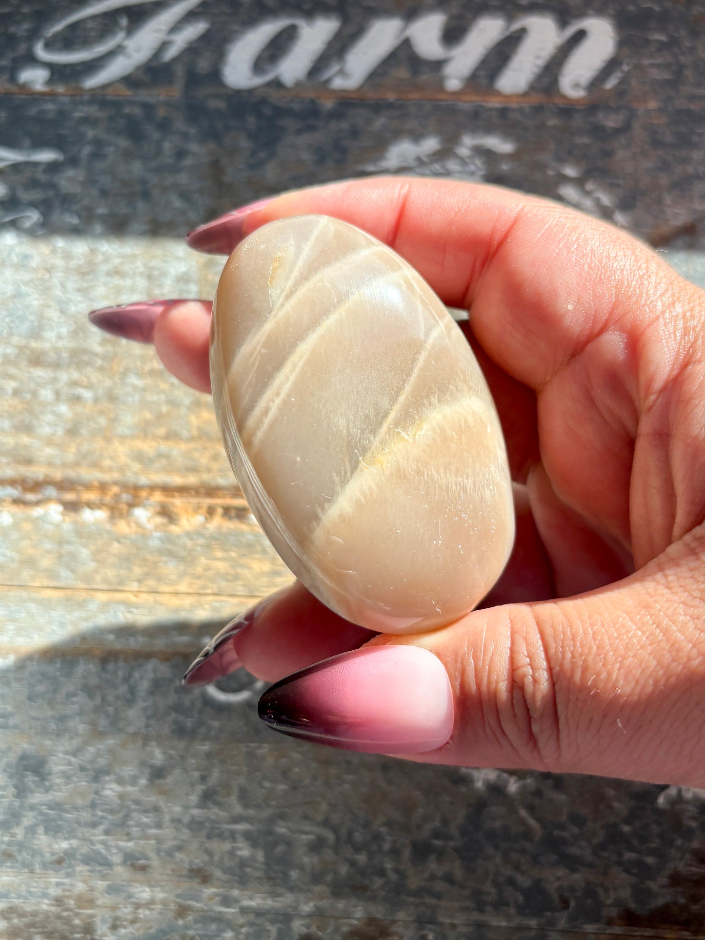 Gorgeous  Rose Gold Moonstone Palm Stone from India