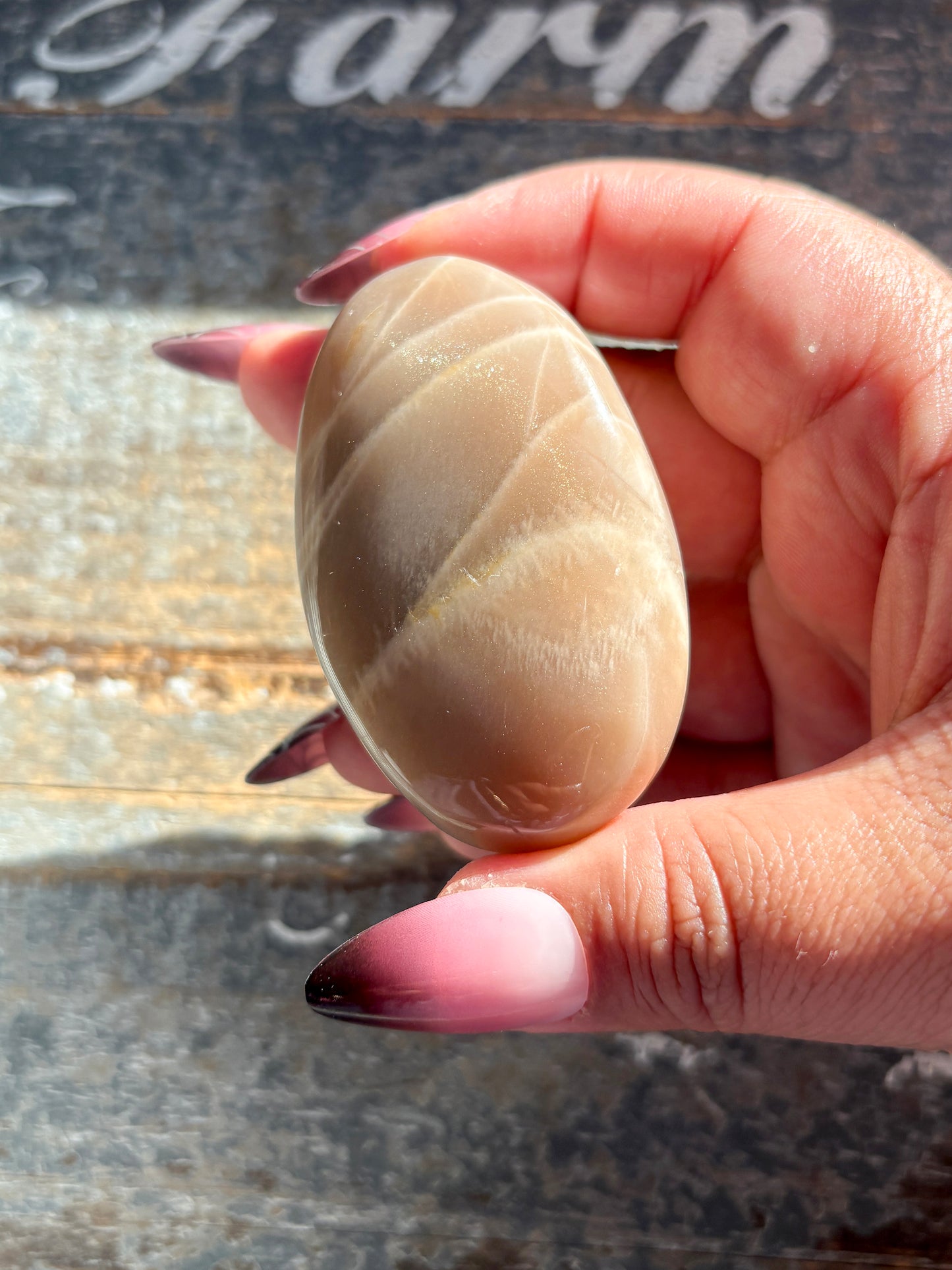 Gorgeous  Rose Gold Moonstone Palm Stone from India