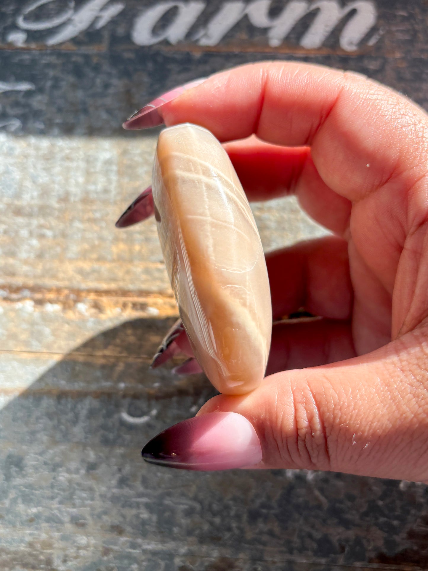 Gorgeous  Rose Gold Moonstone Palm Stone from India