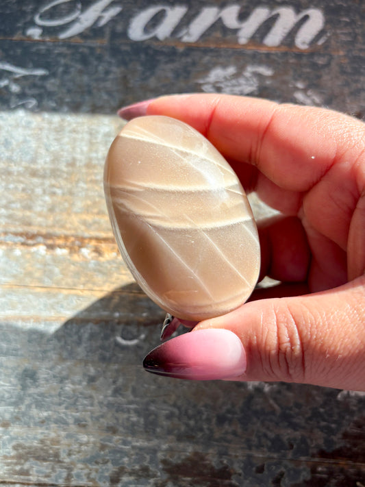 Gorgeous  Rose Gold Moonstone Palm Stone from India