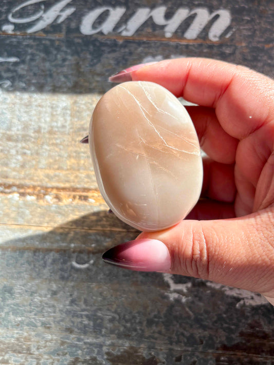 Gorgeous  Rose Gold Moonstone Palm Stone from India