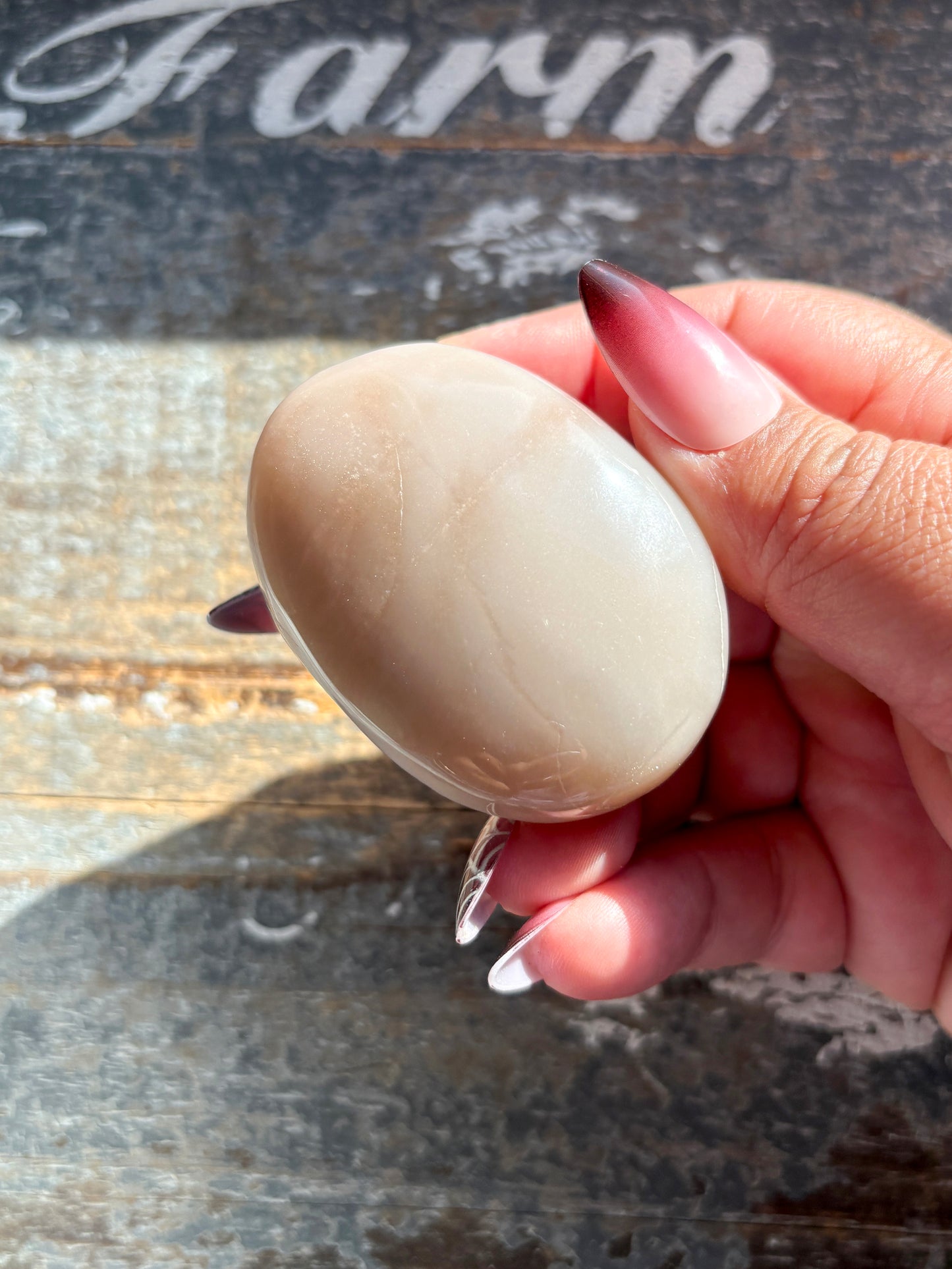 Gorgeous  Rose Gold Moonstone Palm Stone from India