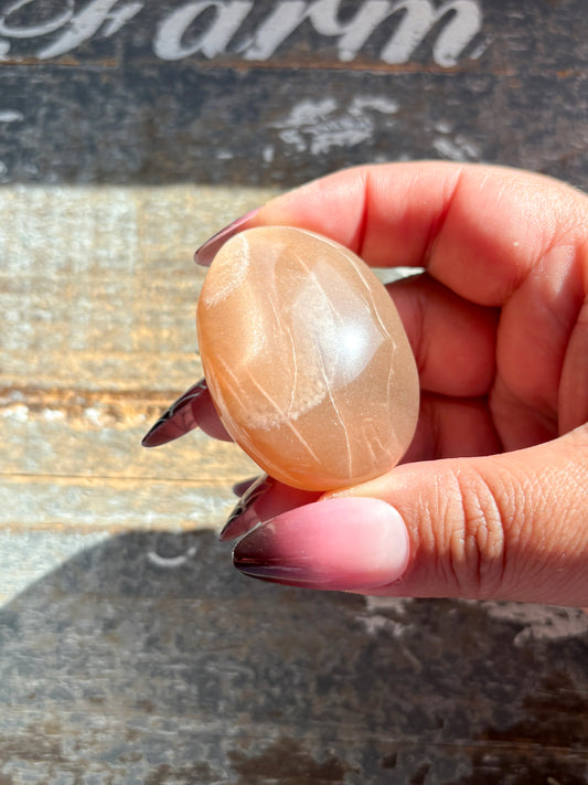 Gorgeous  Rose Gold Moonstone Palm Stone from India